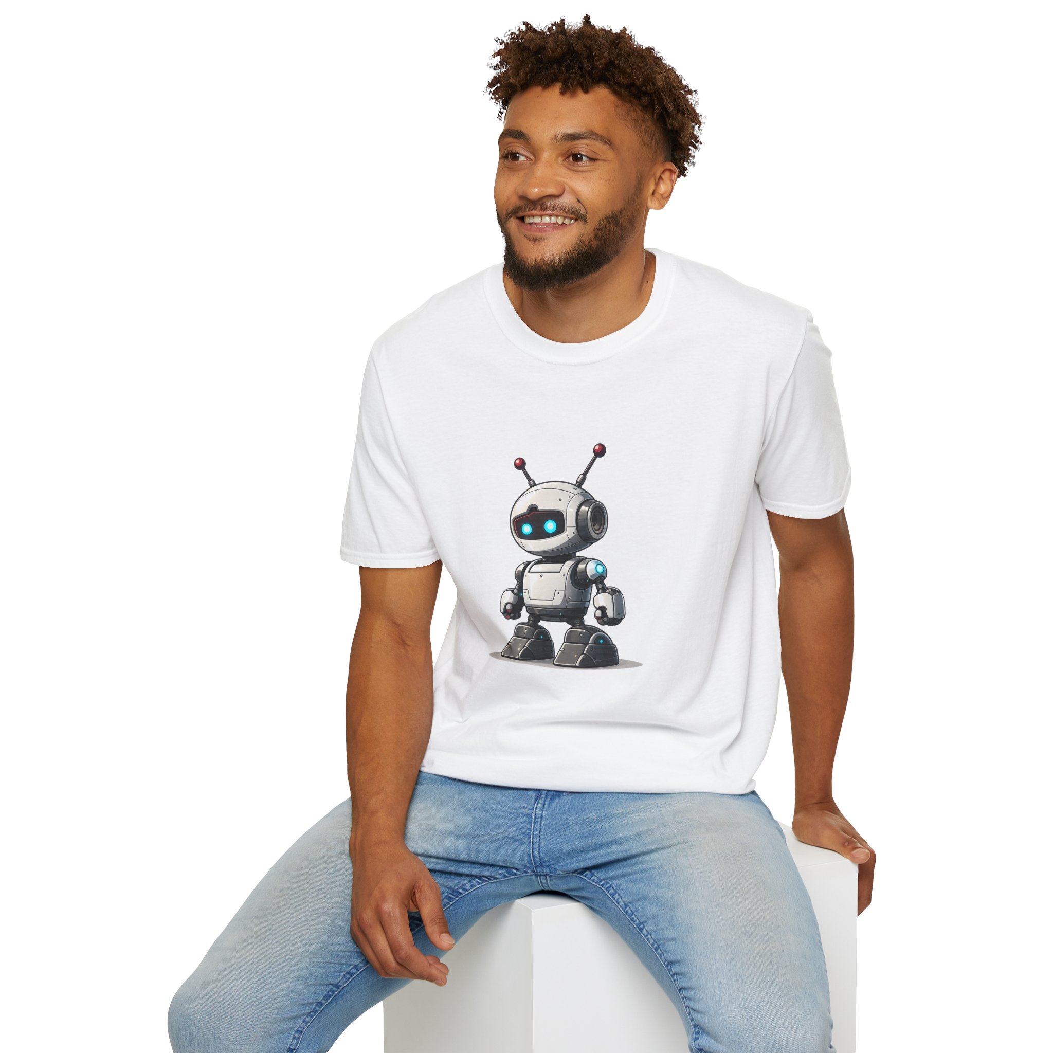 Cute Robot Glowing Eyes – Funny AI Tech Mascot Graphic T-Shirt - Image 15