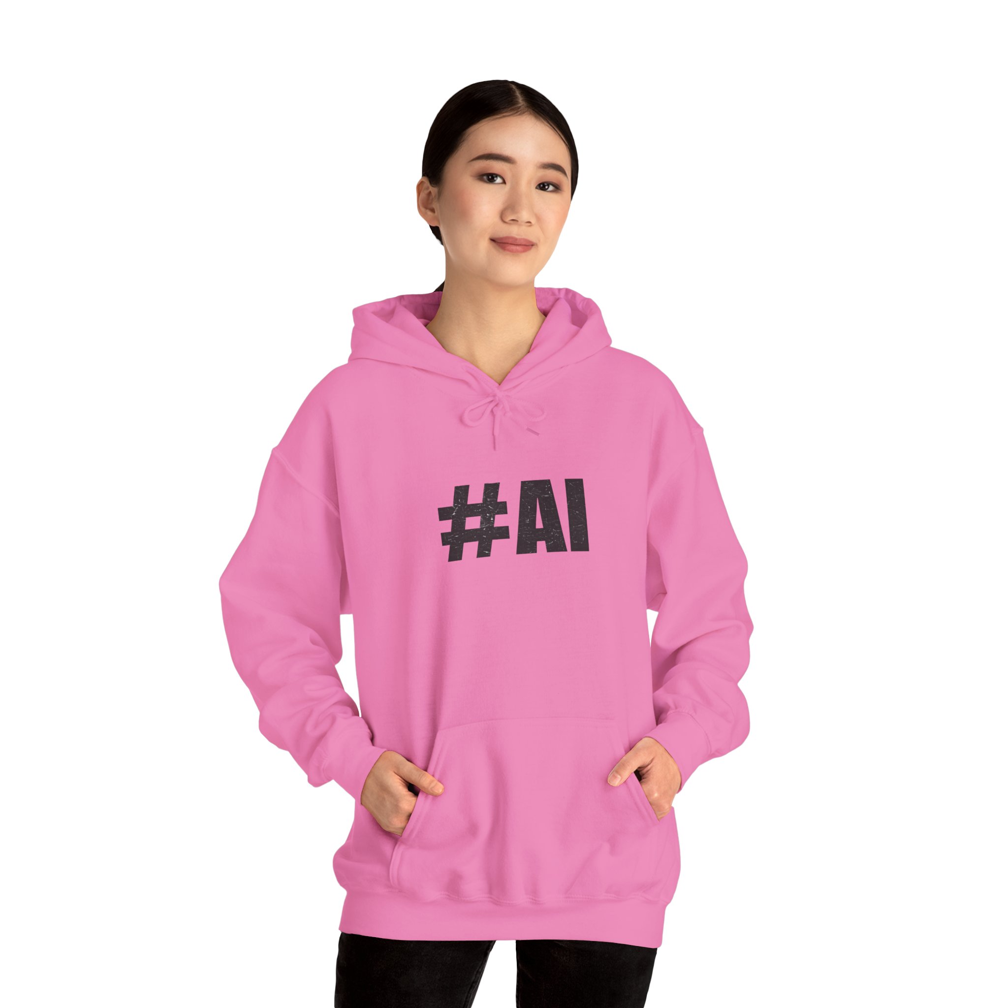 #AI Distressed Dark Minimalist Artificial Intelligence Pullover Hoodie - Image 114