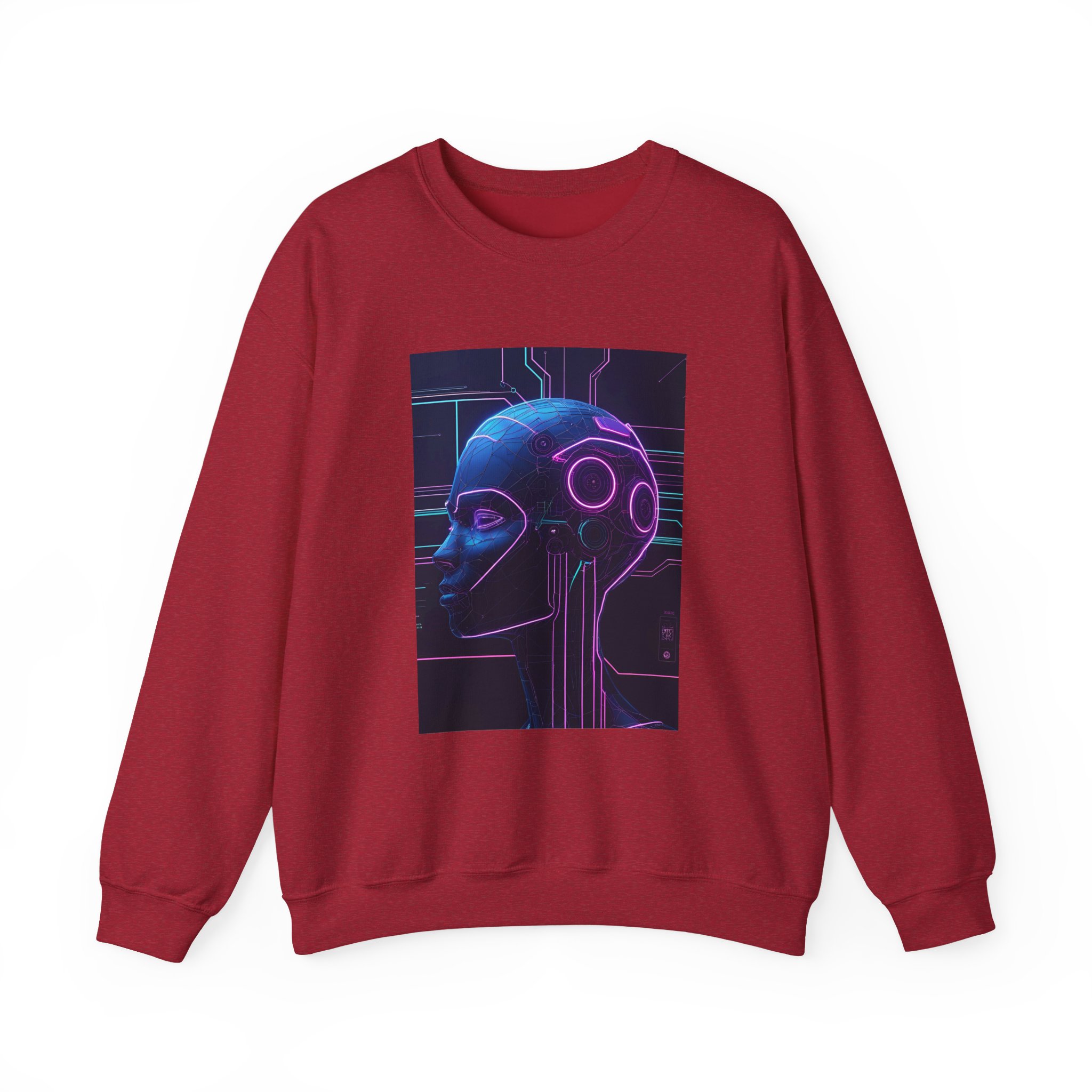 Cyberpunk AI Wireframe Neon Circuit Dark Sci-Fi Crewneck Sweatshirt - Image 78