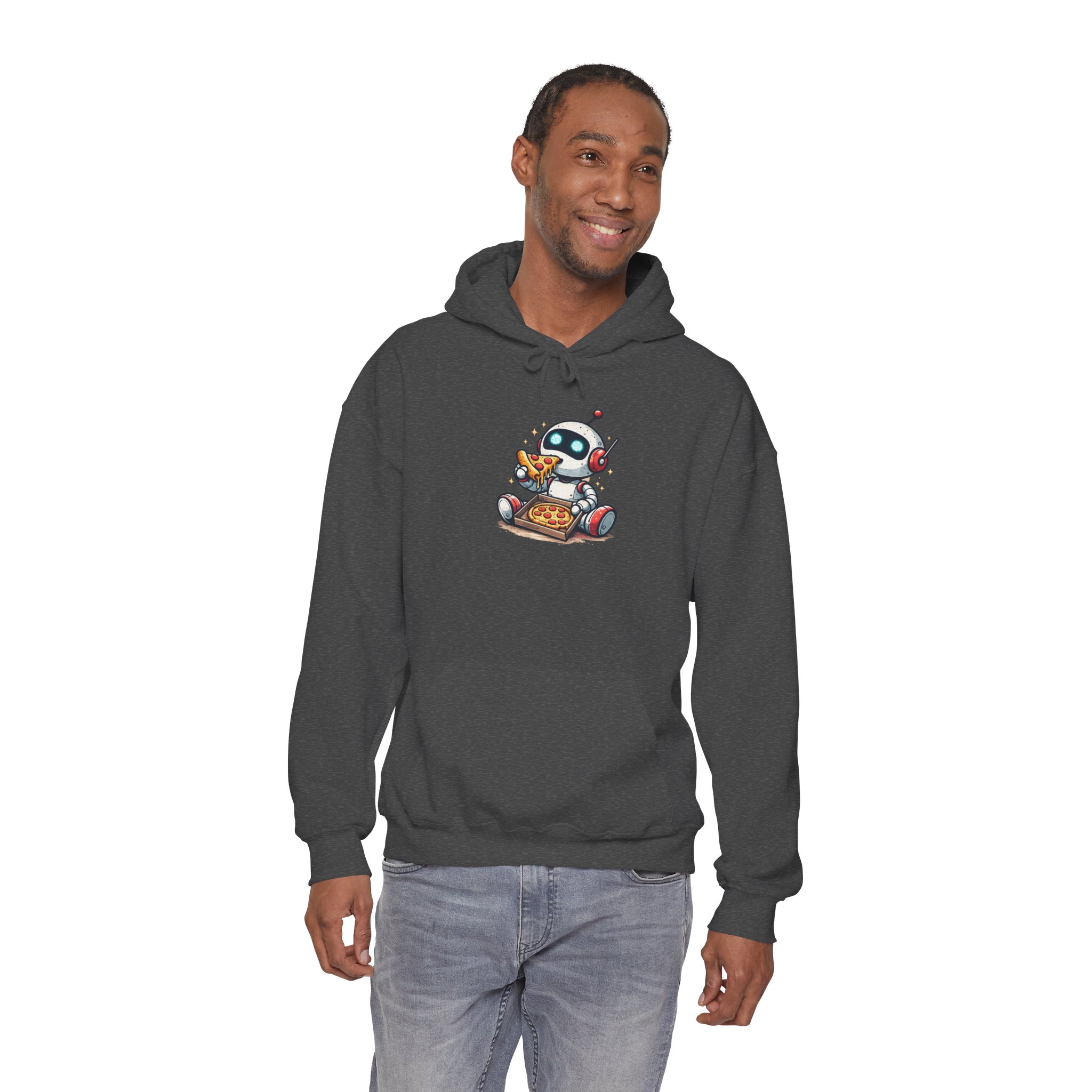 Robot Eating Pizza – Cute AI Tech Humor Graphic Pullover Hoodie - Image 94