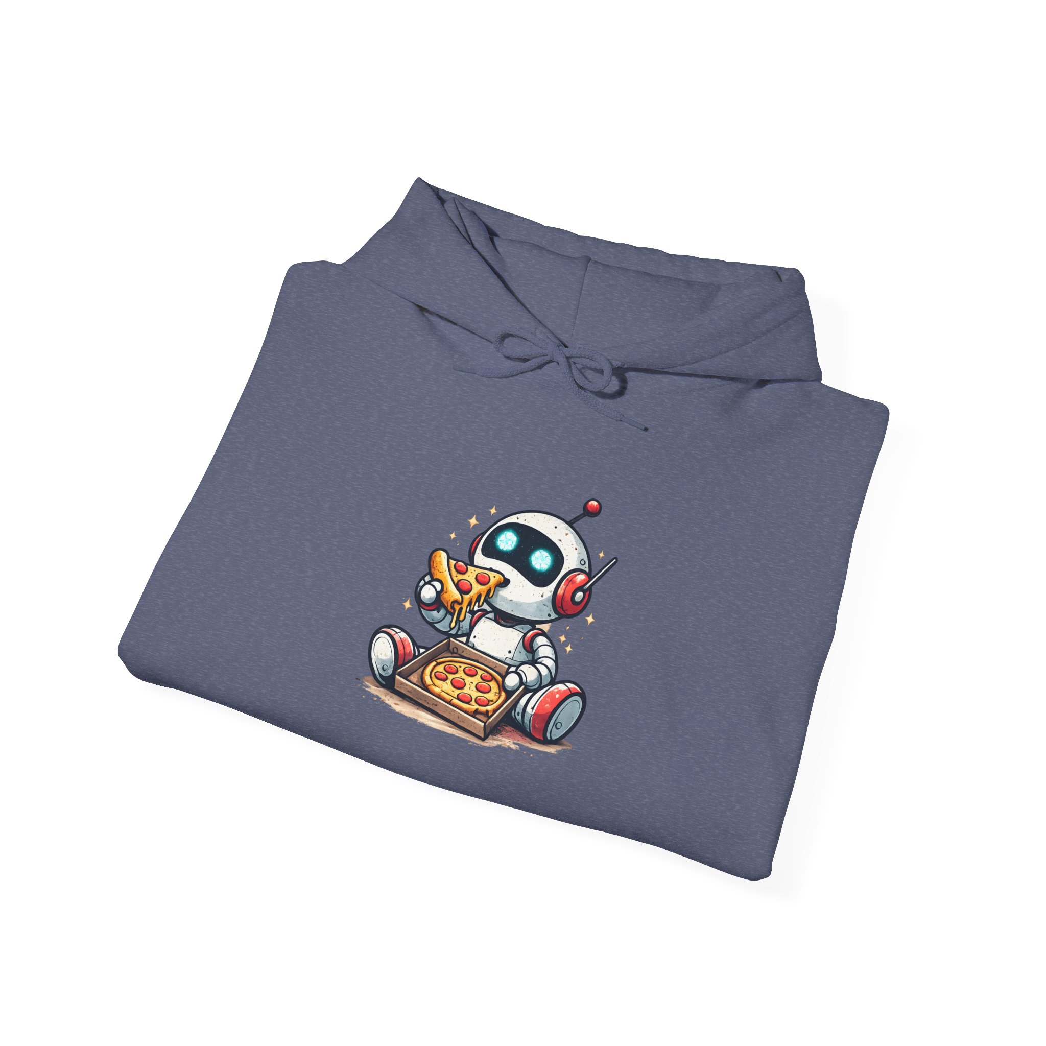 Robot Eating Pizza – Cute AI Tech Humor Graphic Pullover Hoodie - Image 124