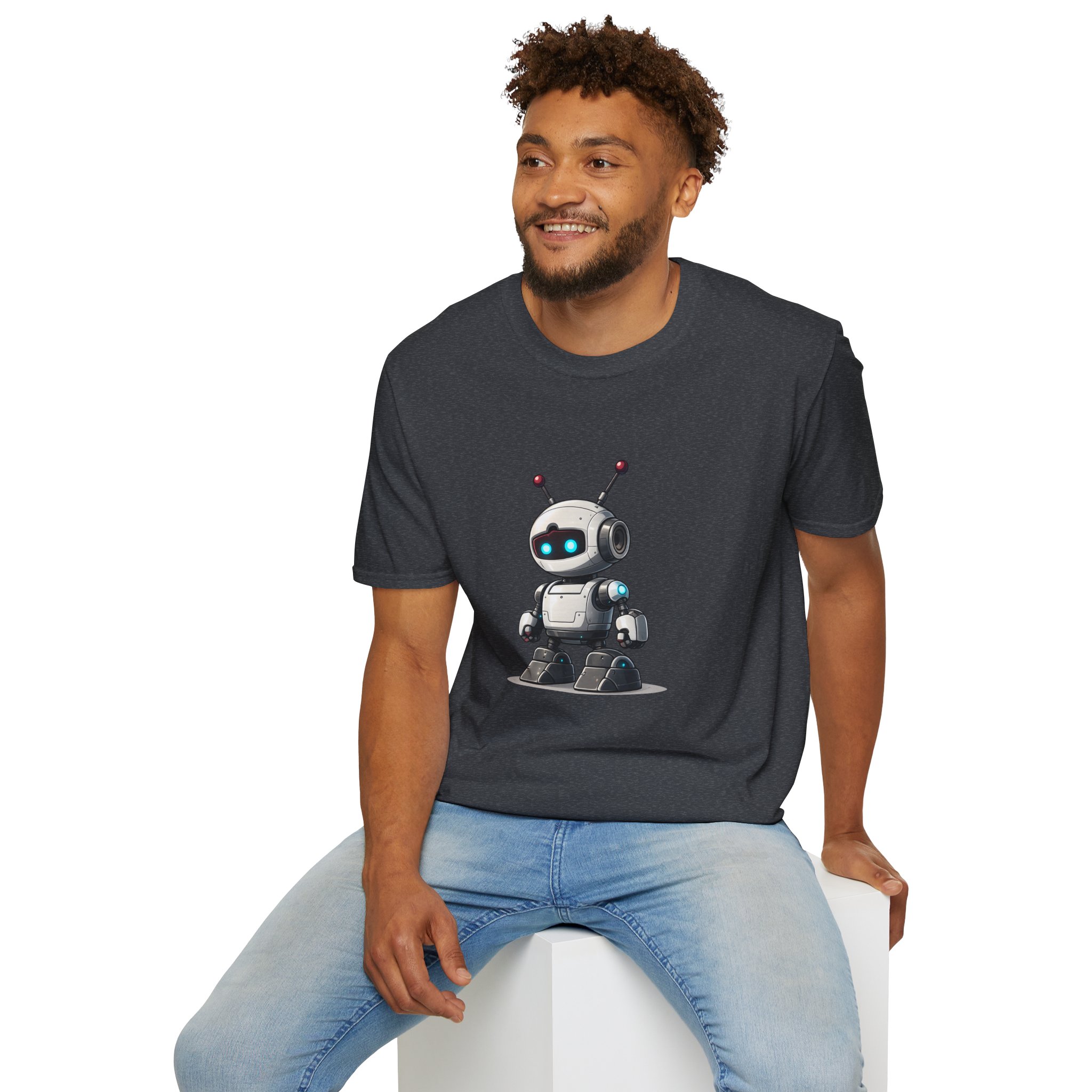 Cute Robot Glowing Eyes – Funny AI Tech Mascot Graphic T-Shirt - Image 120
