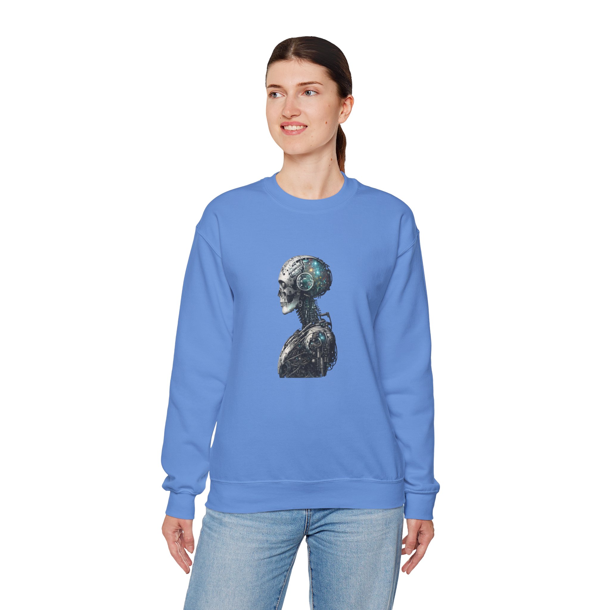 Cosmic Cyber Skull – Dark Cyberpunk Biomechanical Crewneck Sweatshirt - Image 79