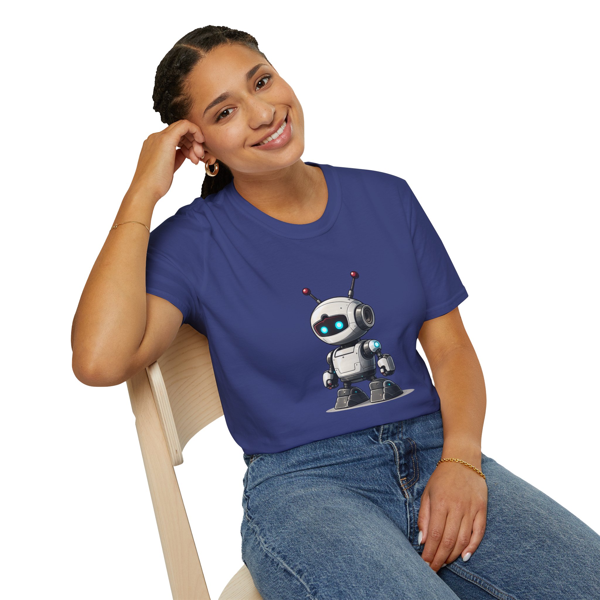Cute Robot Glowing Eyes – Funny AI Tech Mascot Graphic T-Shirt - Image 107