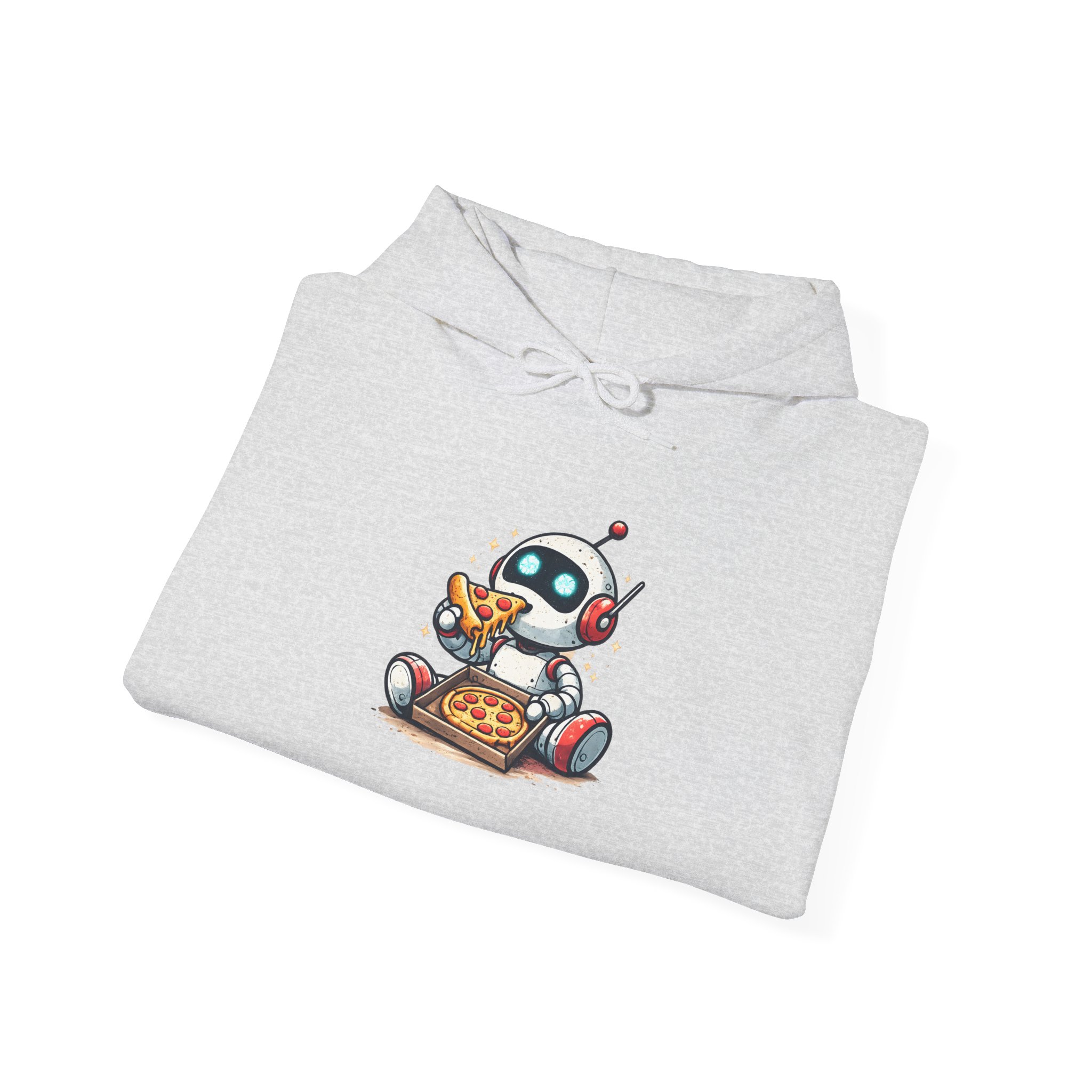 Robot Eating Pizza – Cute AI Tech Humor Graphic Pullover Hoodie - Image 40