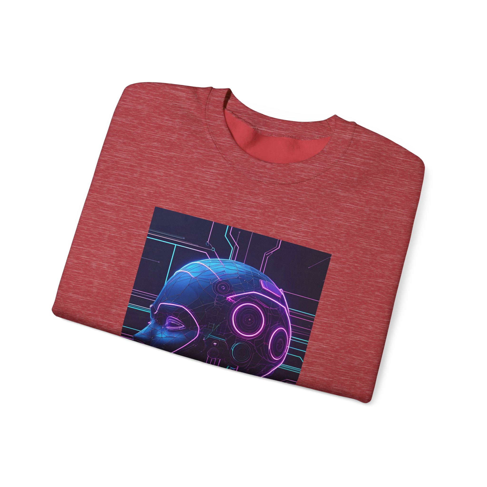 Cyberpunk AI Wireframe Neon Circuit Dark Sci-Fi Crewneck Sweatshirt - Image 73