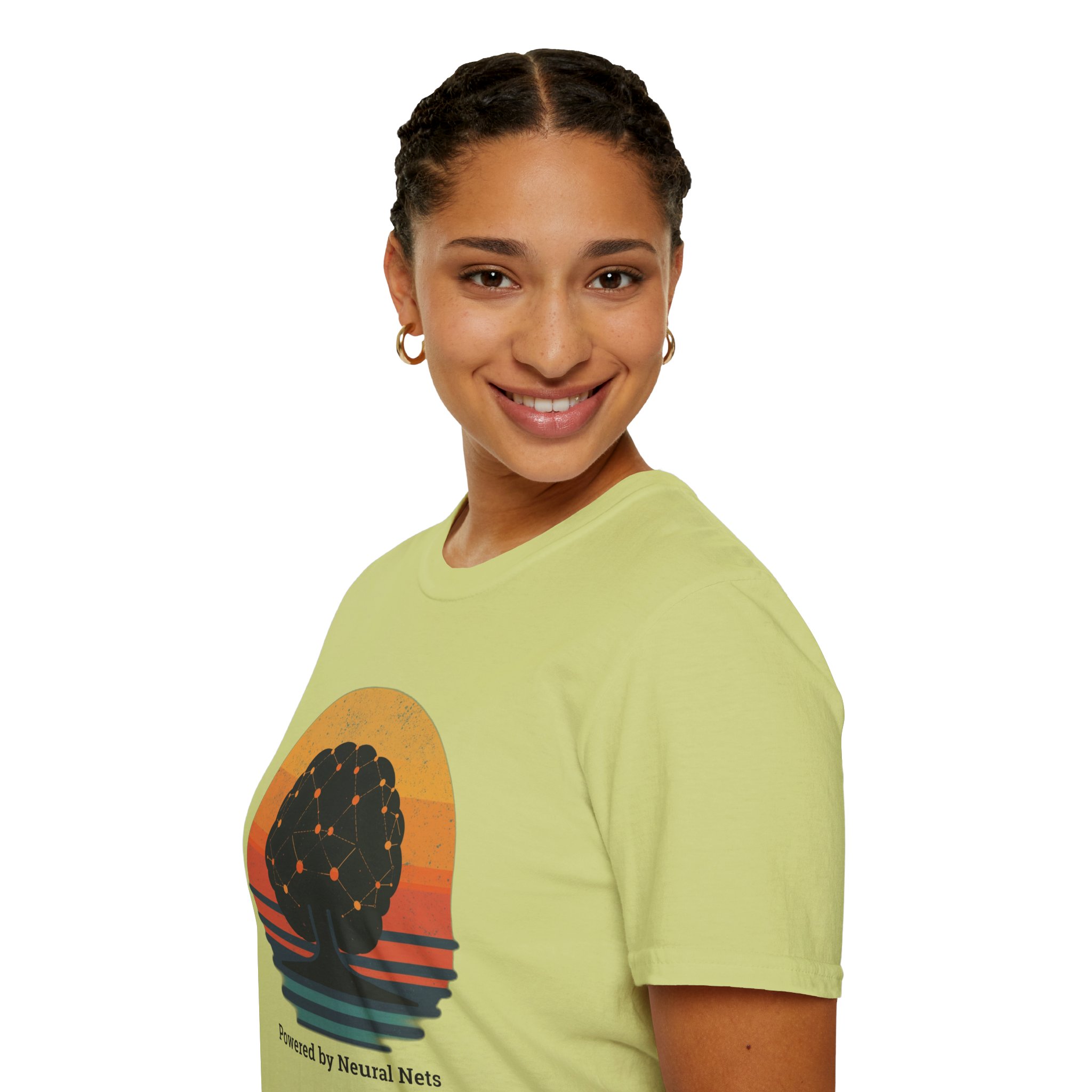 Powered by Neural Nets Retro Sunset Neural Network Tree AI T-Shirt - Image 68