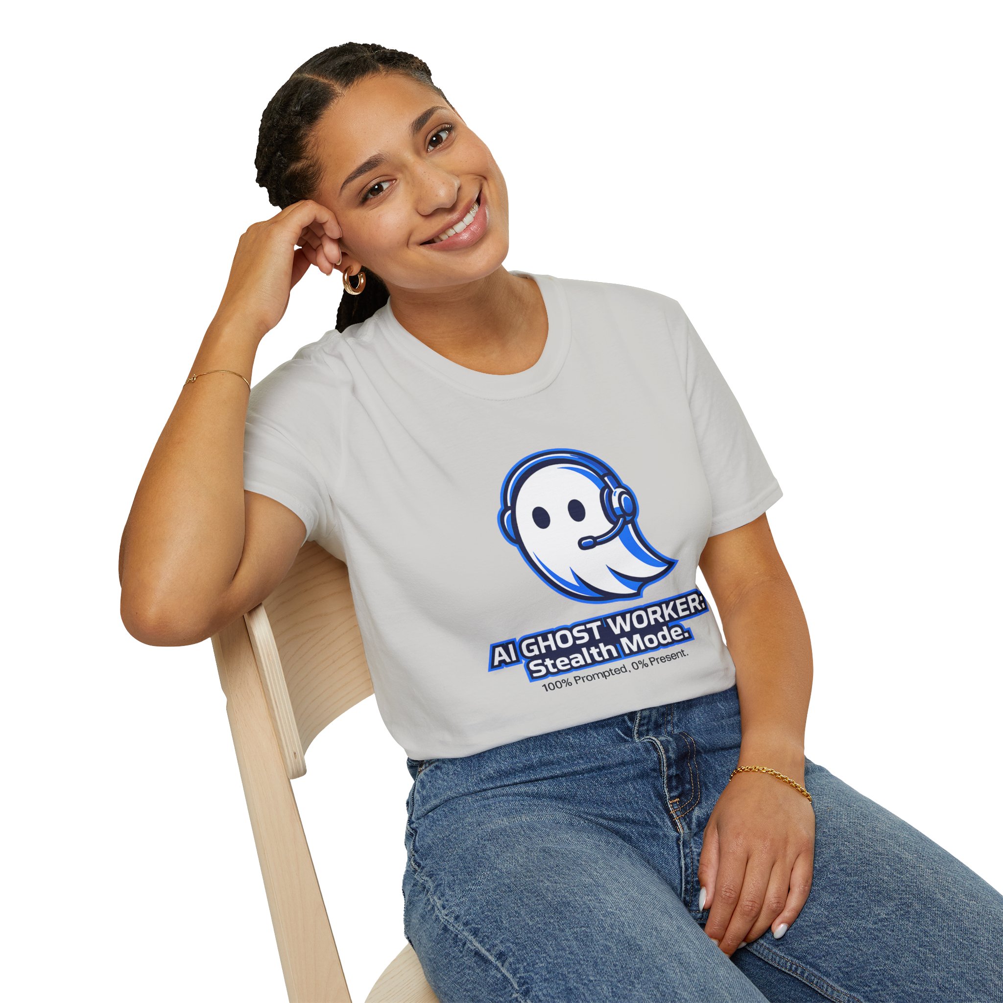 AI Ghost Worker Stealth Mode – 100% Prompted 0% Present Funny T-Shirt - Image 9