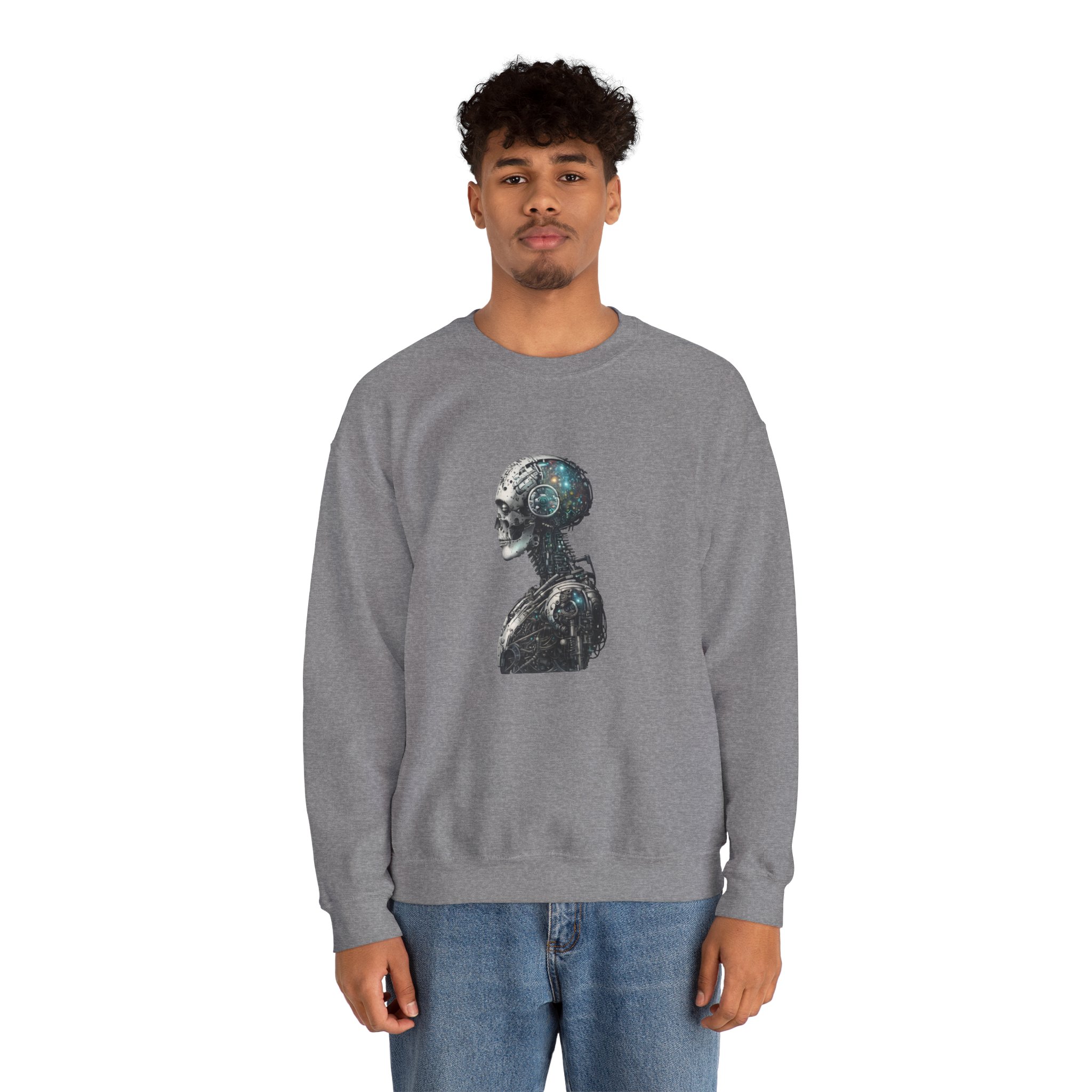 Cosmic Cyber Skull – Dark Cyberpunk Biomechanical Crewneck Sweatshirt - Image 59