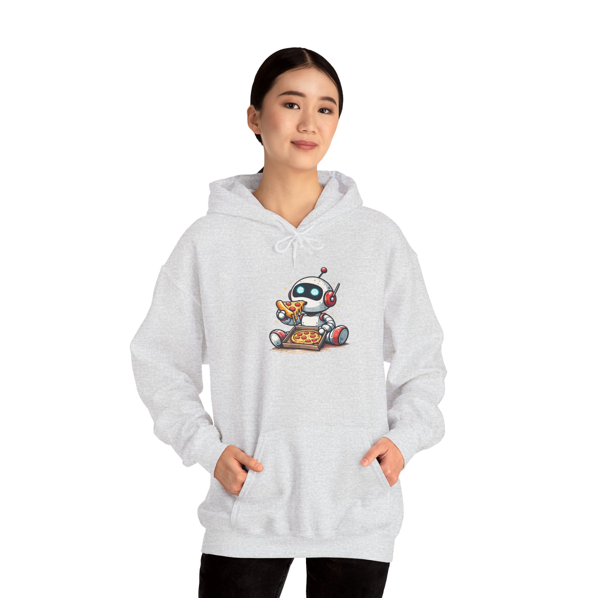 Robot Eating Pizza – Cute AI Tech Humor Graphic Pullover Hoodie - Image 42