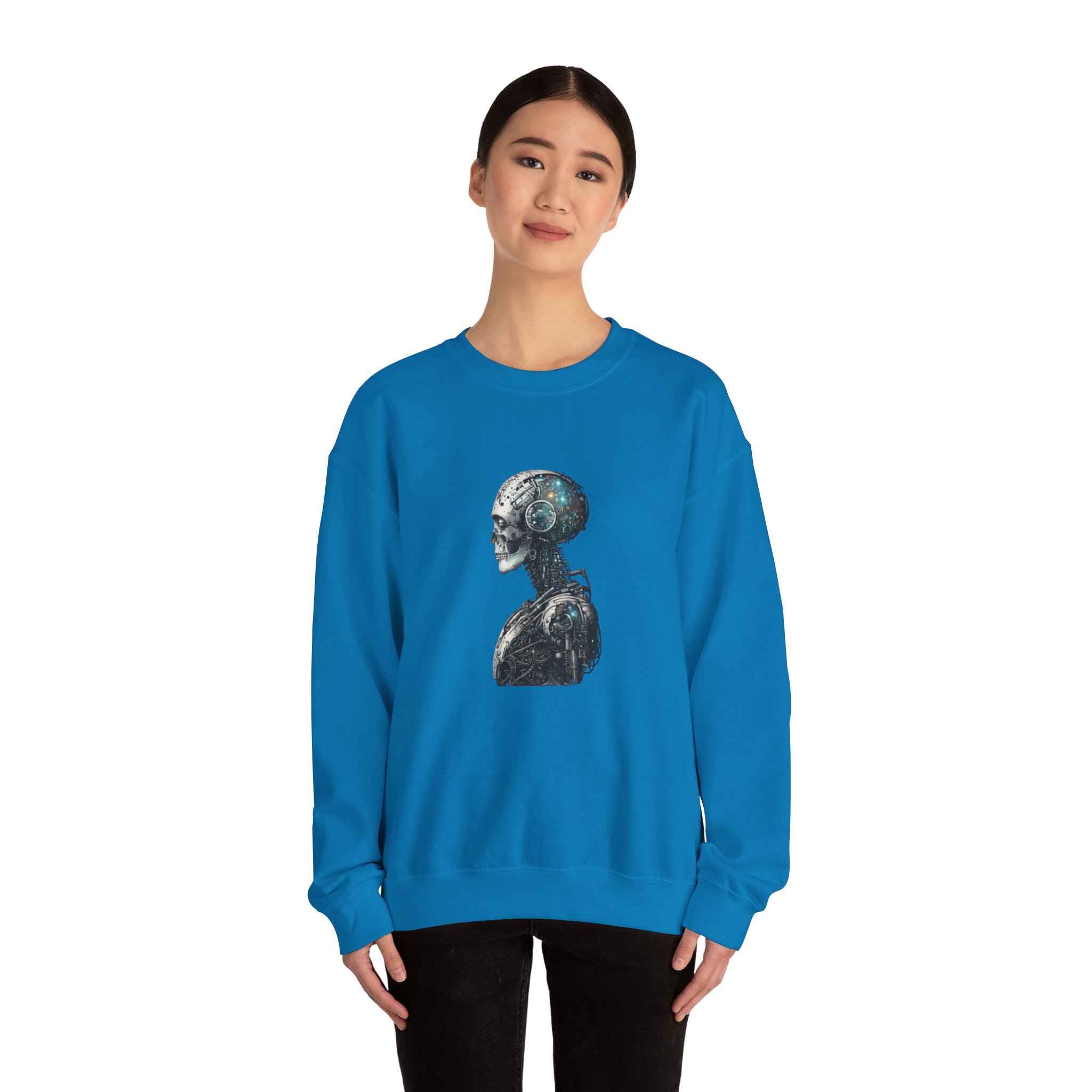 Cosmic Cyber Skull – Dark Cyberpunk Biomechanical Crewneck Sweatshirt - Image 103