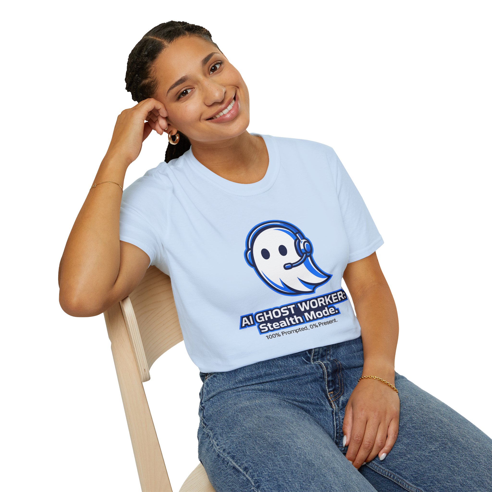 AI Ghost Worker Stealth Mode – 100% Prompted 0% Present Funny T-Shirt - Image 74