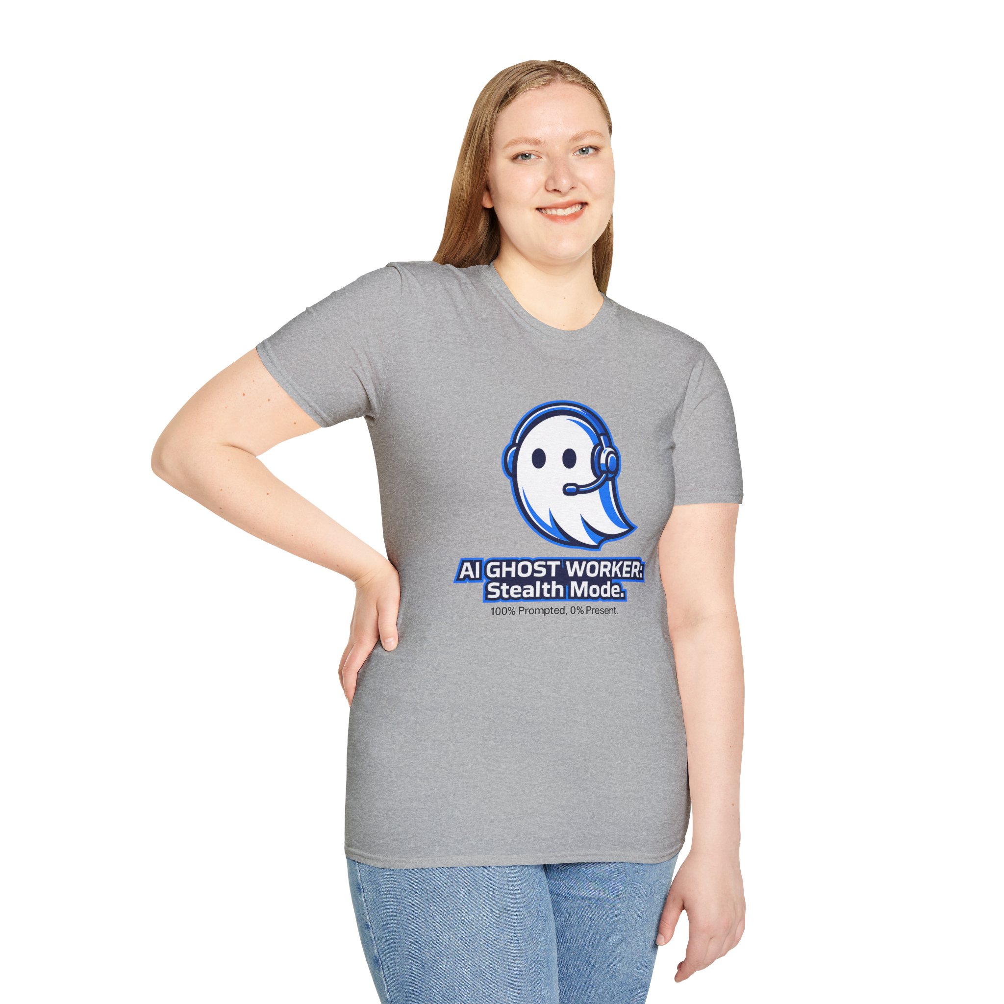 AI Ghost Worker Stealth Mode – 100% Prompted 0% Present Funny T-Shirt - Image 38