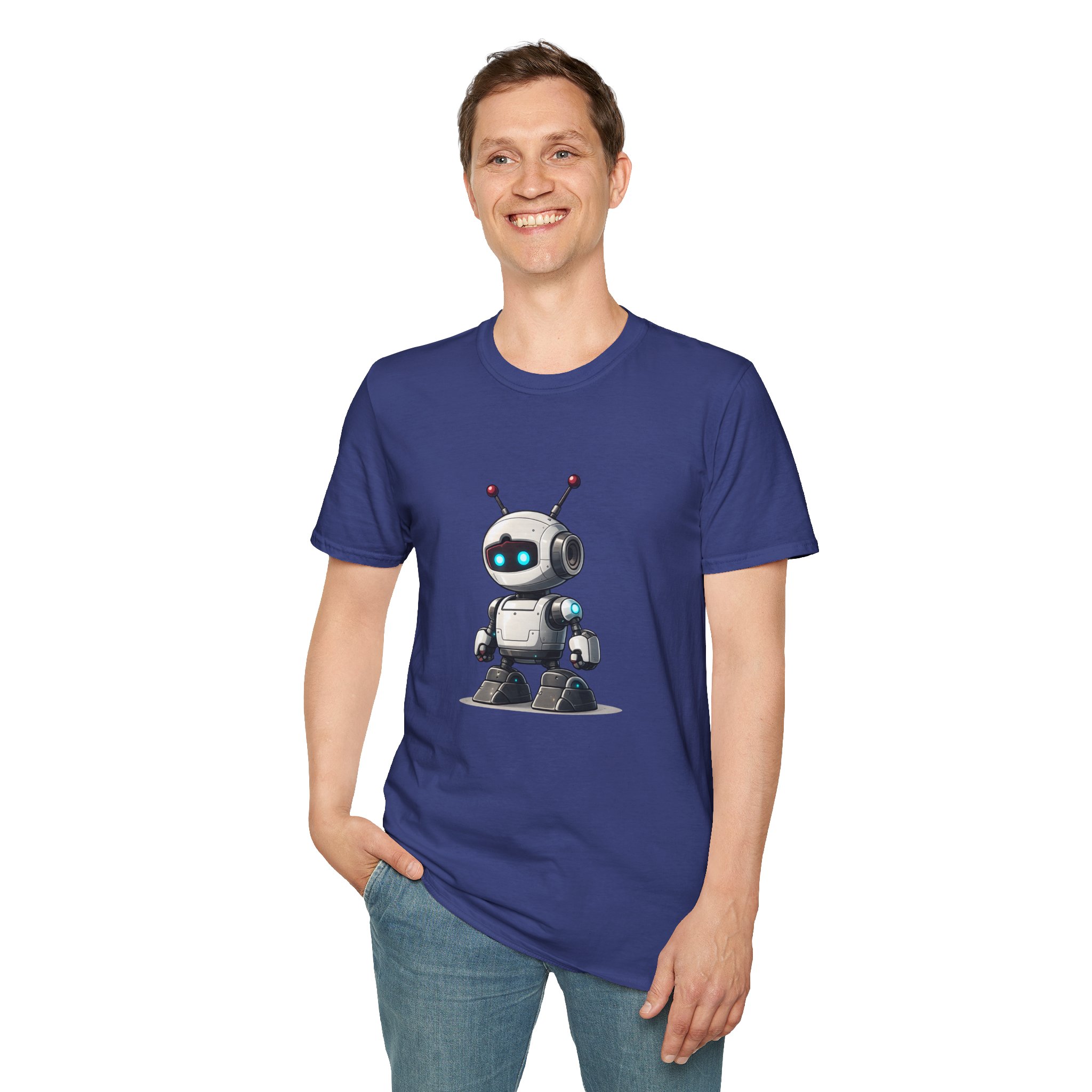 Cute Robot Glowing Eyes – Funny AI Tech Mascot Graphic T-Shirt - Image 105