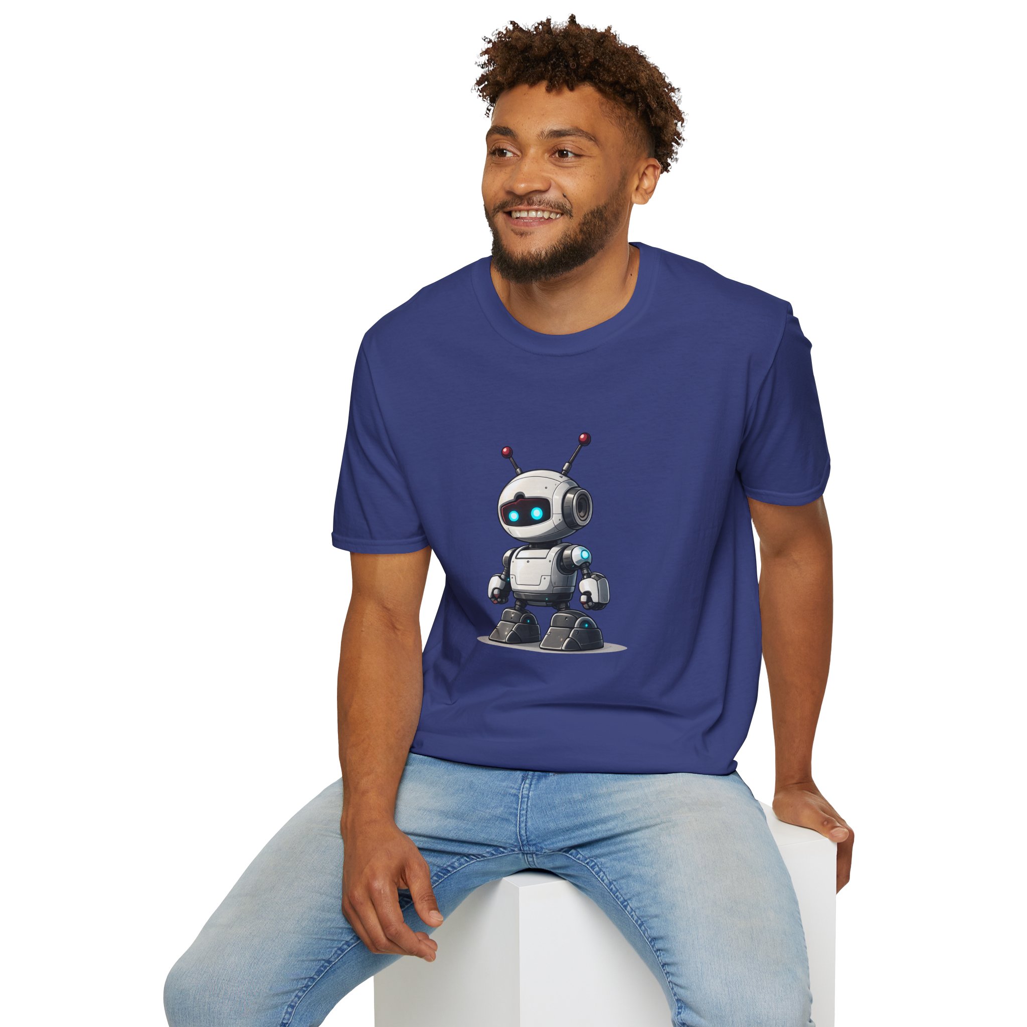 Cute Robot Glowing Eyes – Funny AI Tech Mascot Graphic T-Shirt - Image 109