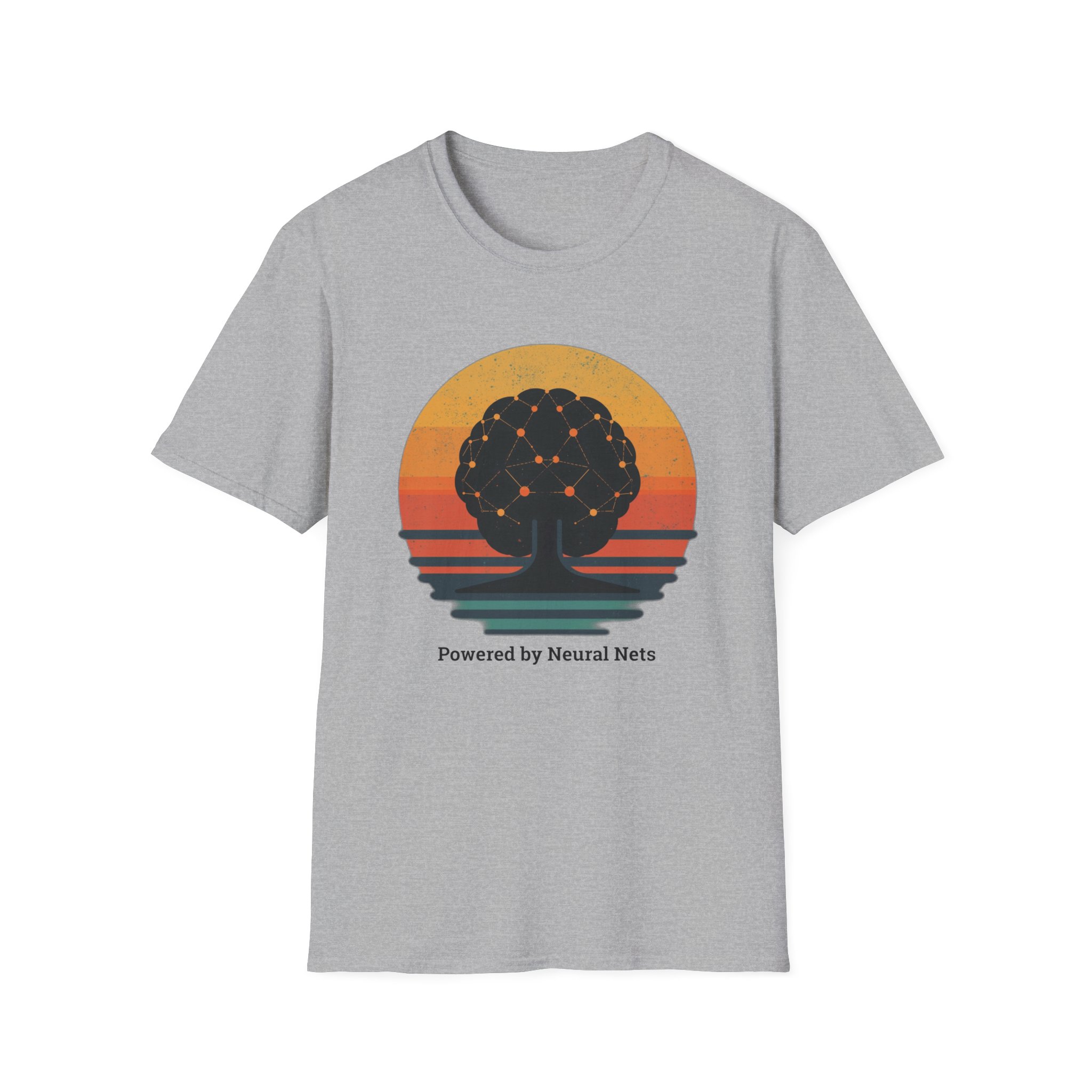 Powered by Neural Nets Retro Sunset Neural Network Tree AI T-Shirt - Image 37