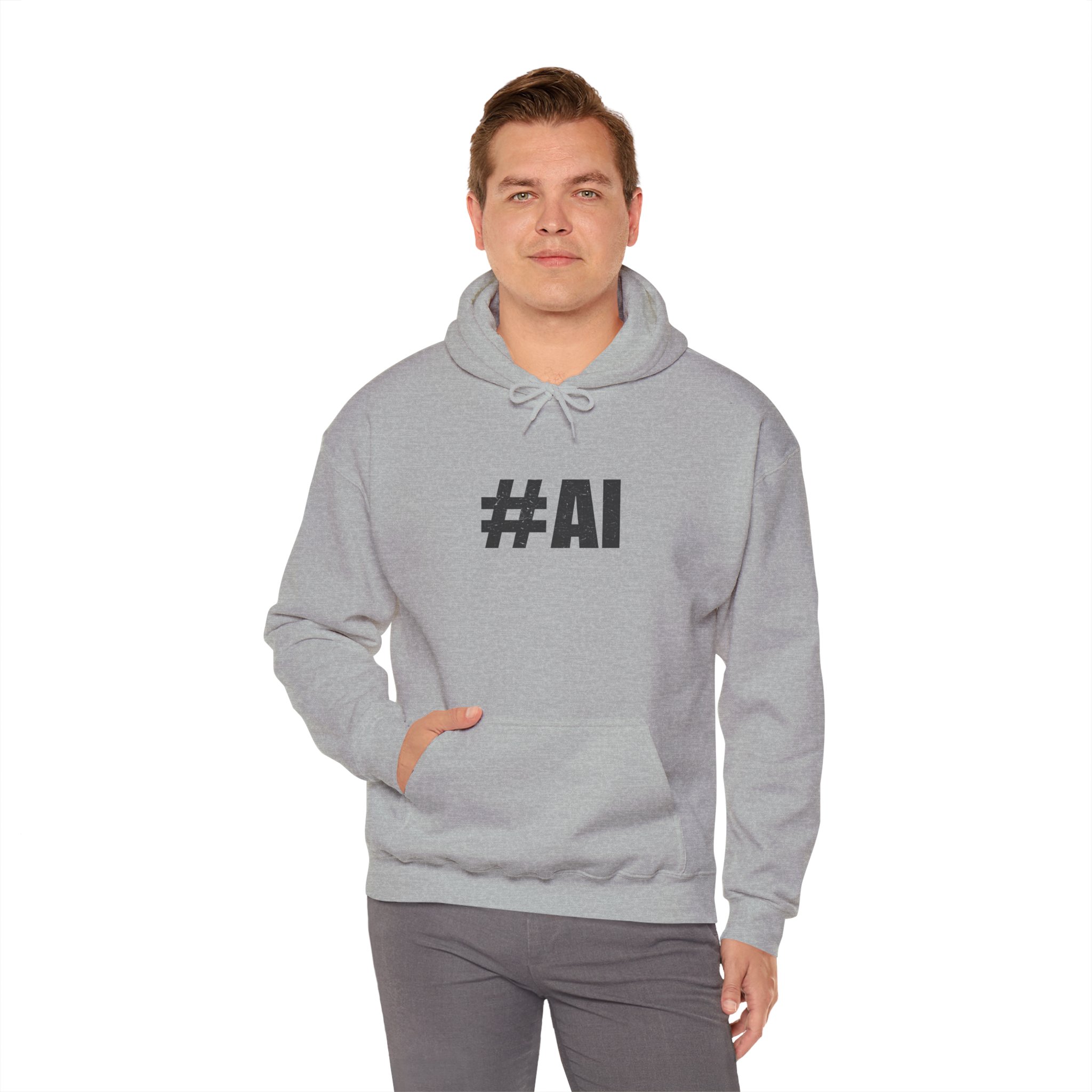 #AI Distressed Dark Minimalist Artificial Intelligence Pullover Hoodie - Image 57