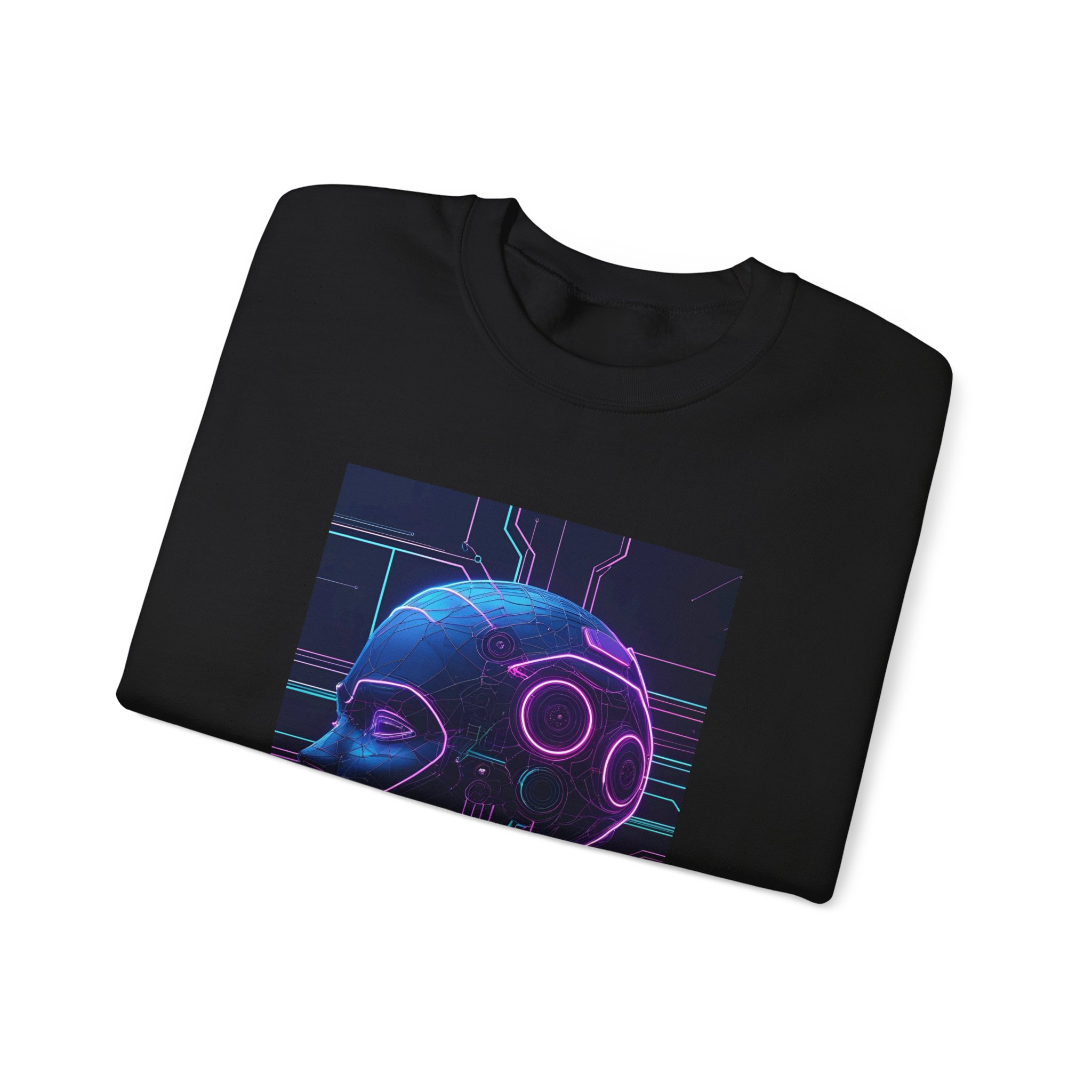Cyberpunk AI Wireframe Neon Circuit Dark Sci-Fi Crewneck Sweatshirt - Image 31
