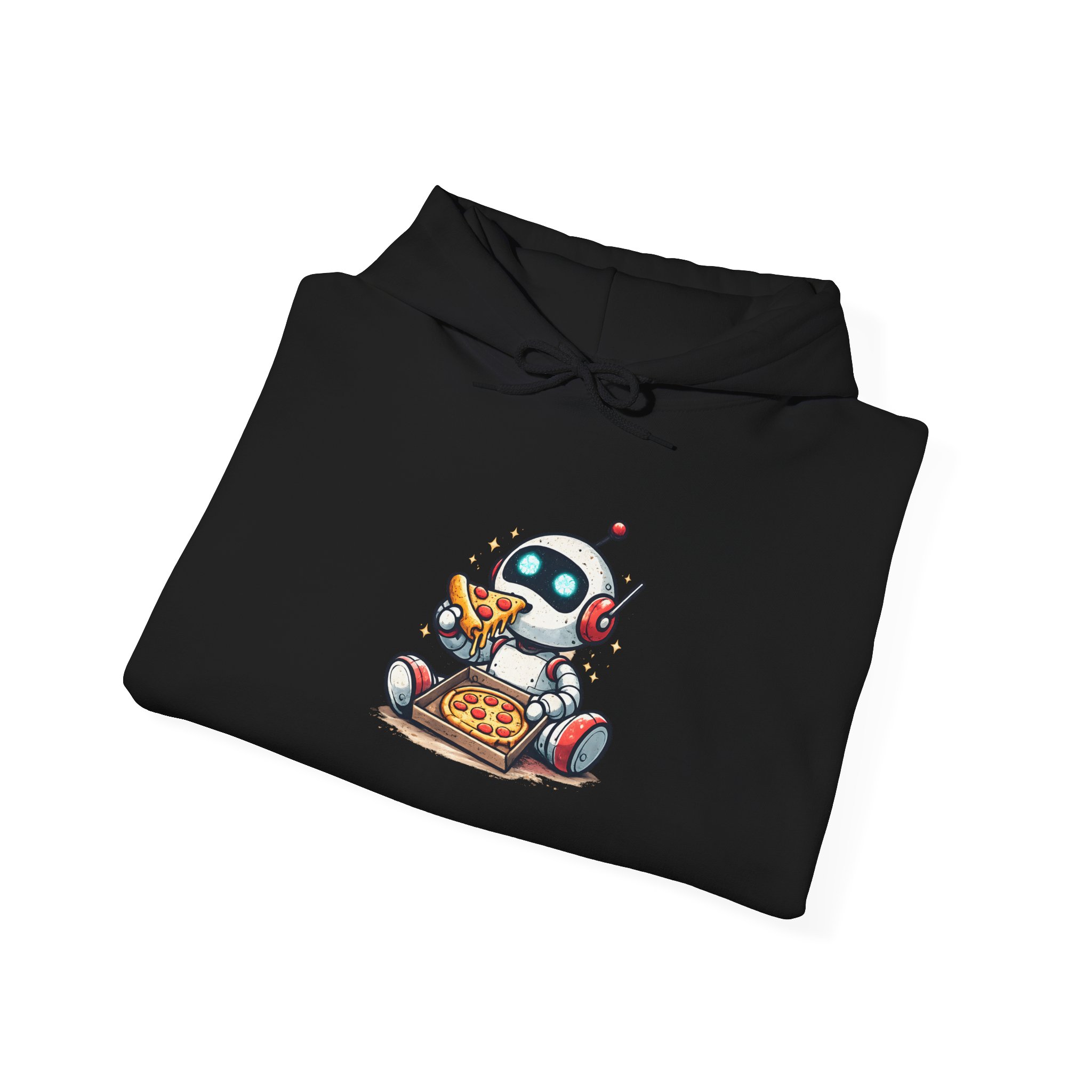 Robot Eating Pizza – Cute AI Tech Humor Graphic Pullover Hoodie - Image 52