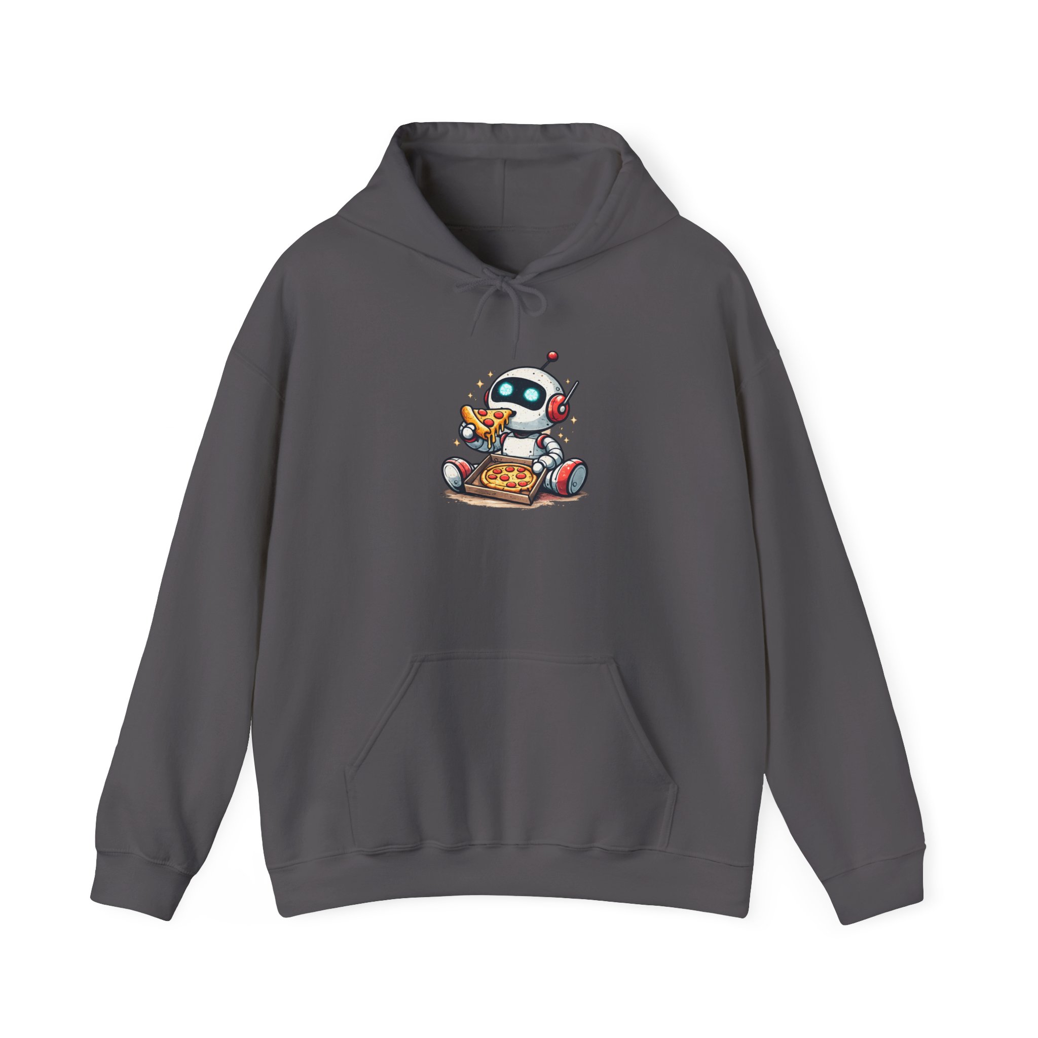 Robot Eating Pizza – Cute AI Tech Humor Graphic Pullover Hoodie - Image 97