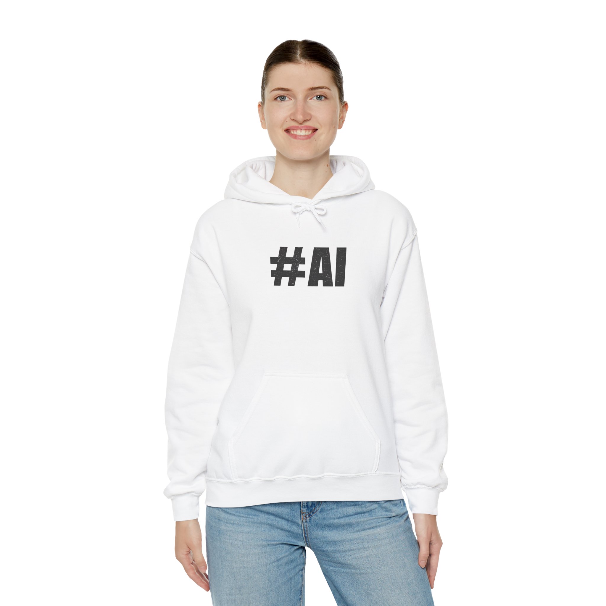 #AI Distressed Dark Minimalist Artificial Intelligence Pullover Hoodie - Image 3