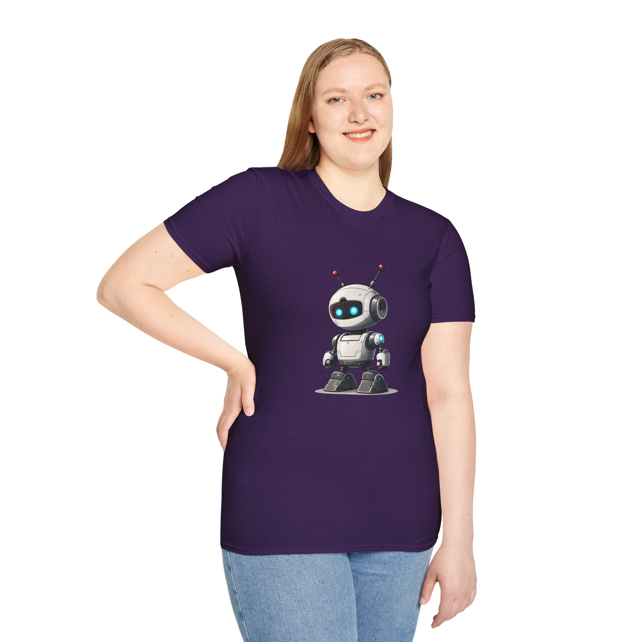 Cute Robot Glowing Eyes – Funny AI Tech Mascot Graphic T-Shirt - Image 137