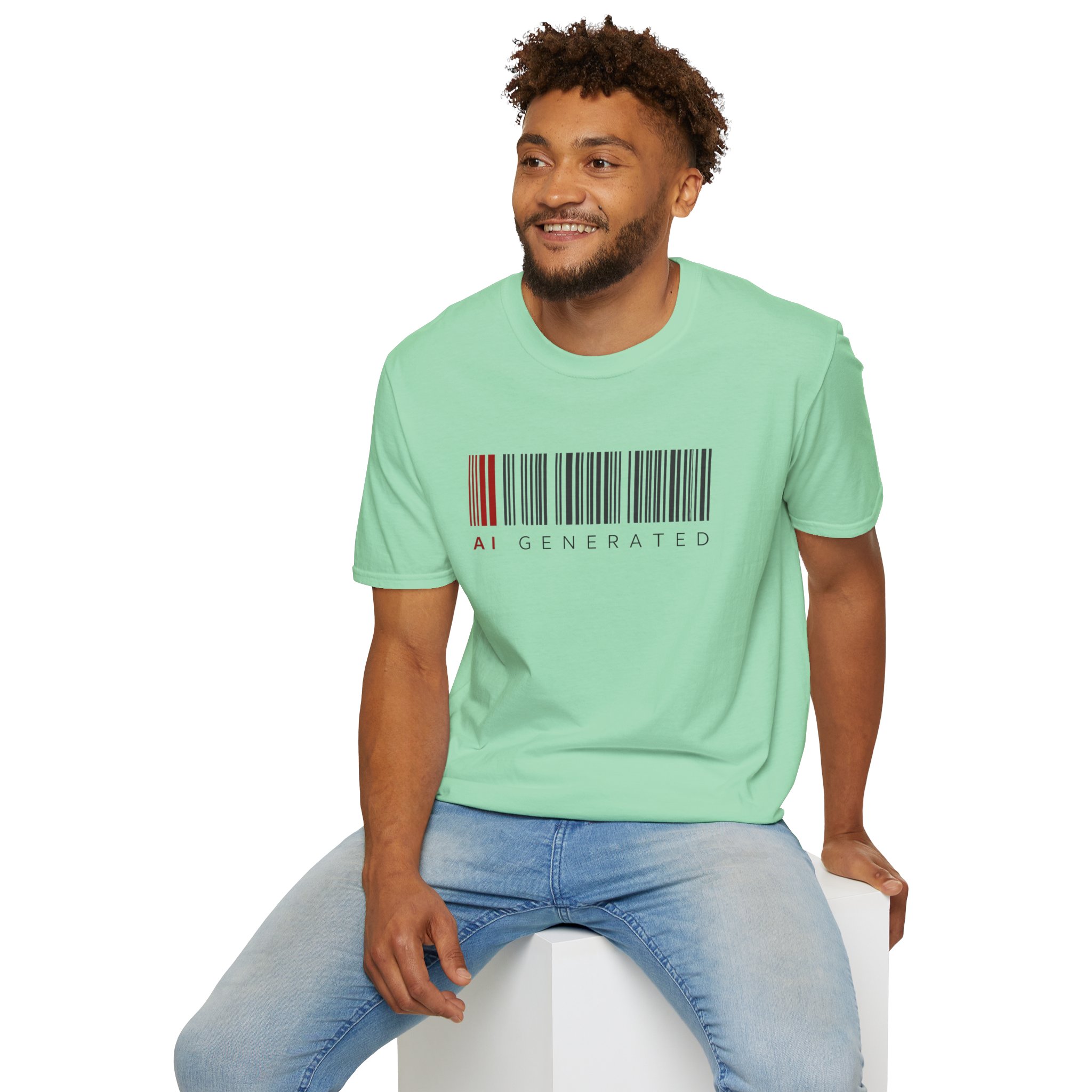 AI Generated Barcode Dark Minimalist Generative Art Graphic T-Shirt - Image 109