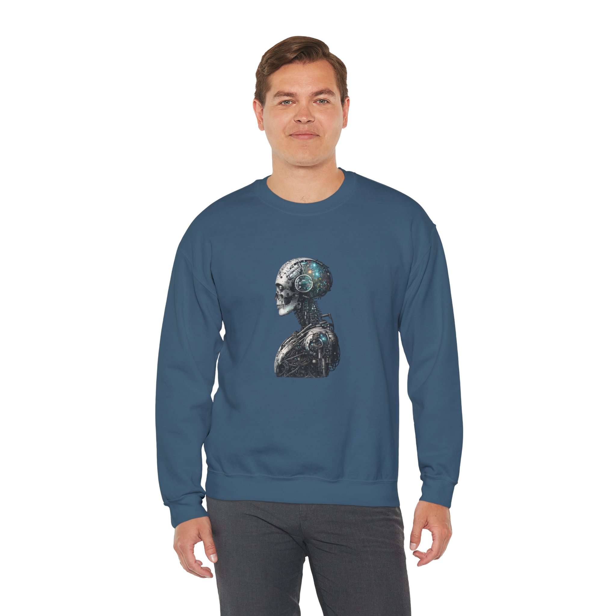 Cosmic Cyber Skull – Dark Cyberpunk Biomechanical Crewneck Sweatshirt - Image 96