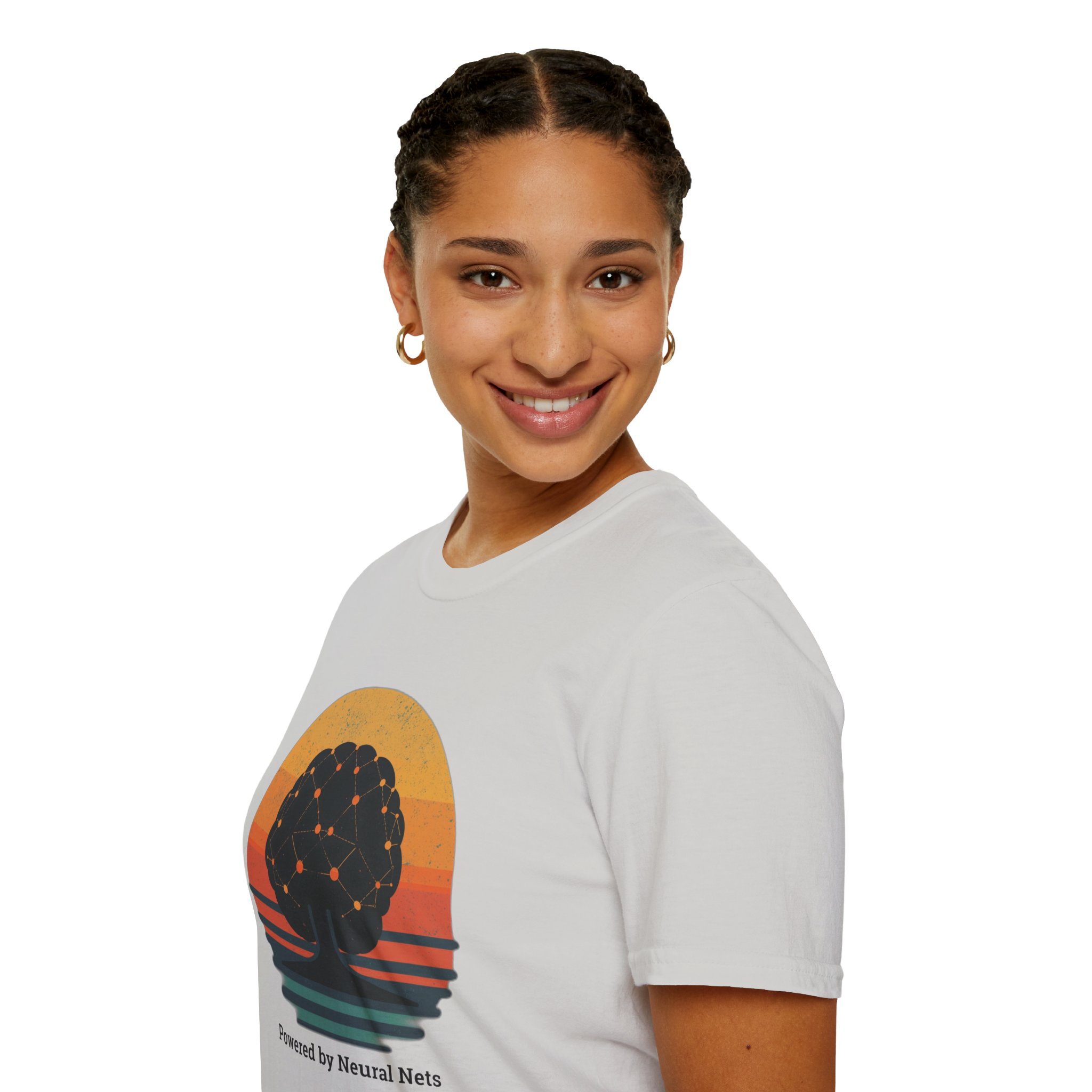 Powered by Neural Nets Retro Sunset Neural Network Tree AI T-Shirt - Image 32