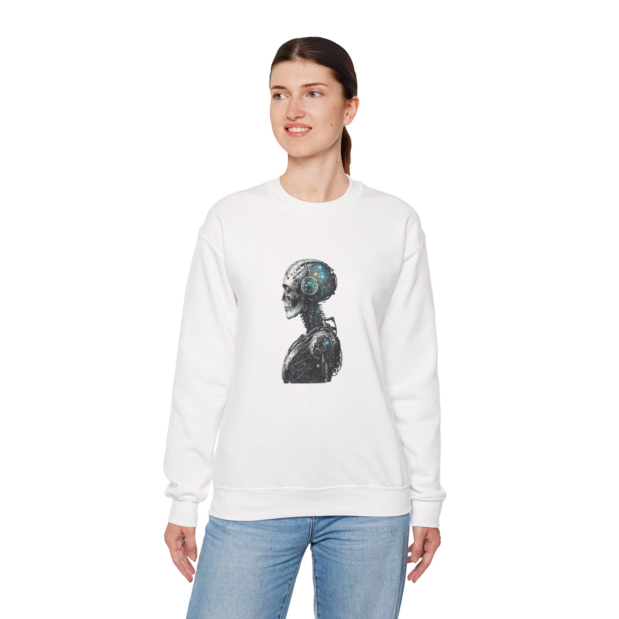 Cosmic Cyber Skull – Dark Cyberpunk Biomechanical Crewneck Sweatshirt - Image 14