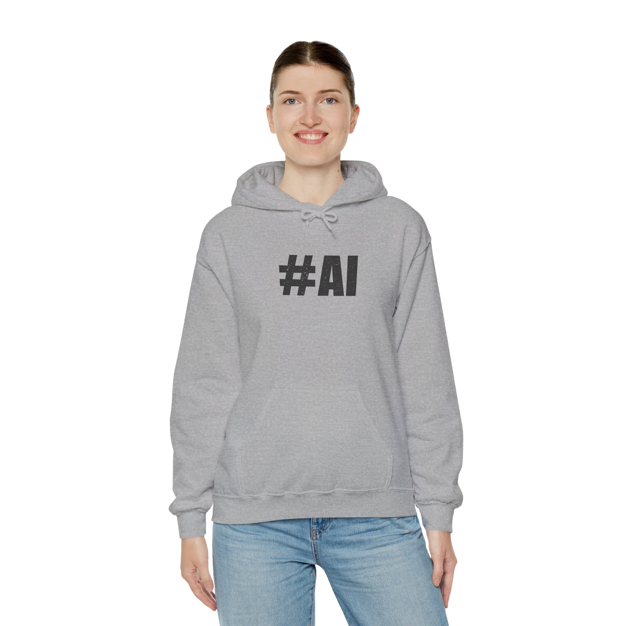 #AI Distressed Dark Minimalist Artificial Intelligence Pullover Hoodie - Image 56