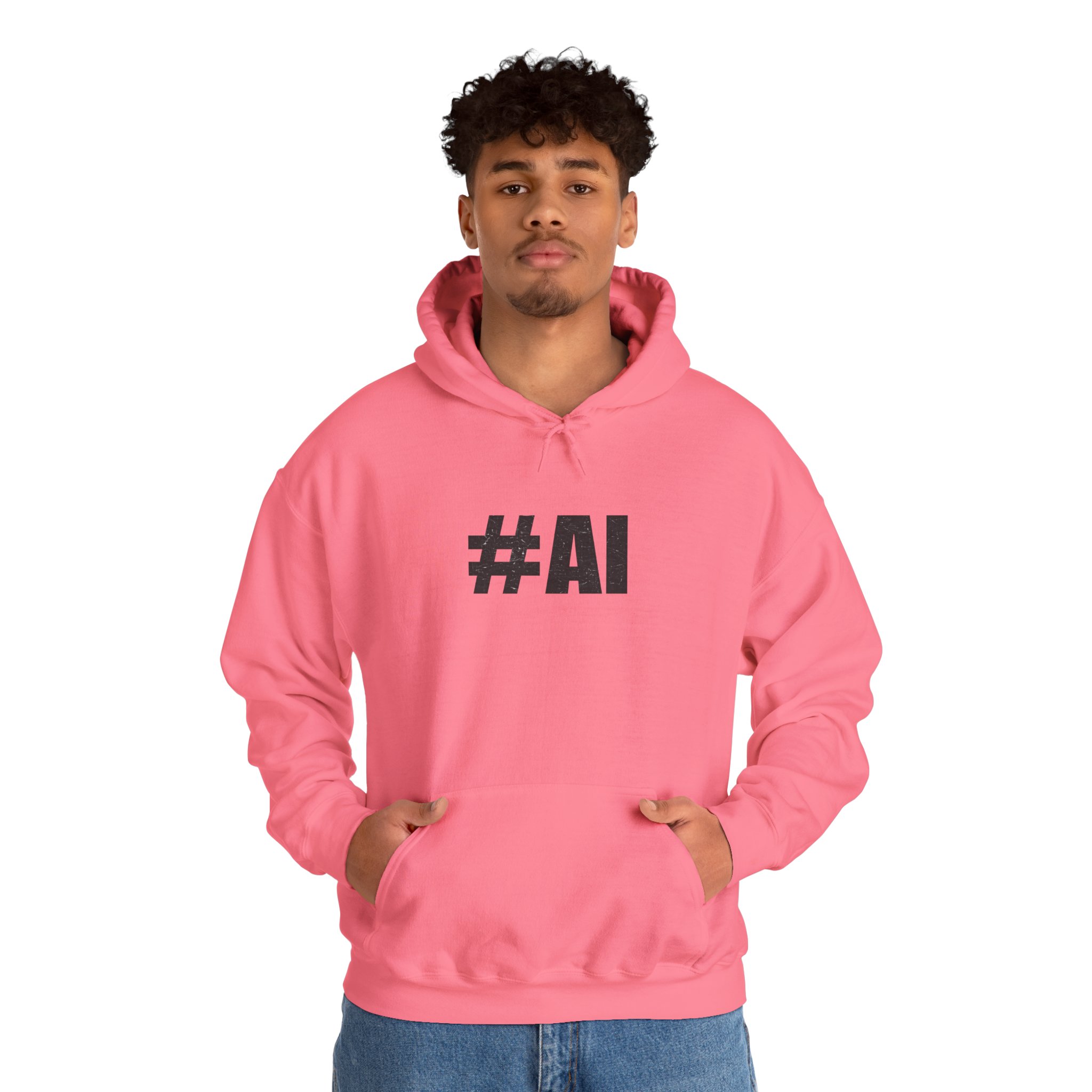 #AI Distressed Dark Minimalist Artificial Intelligence Pullover Hoodie - Image 127