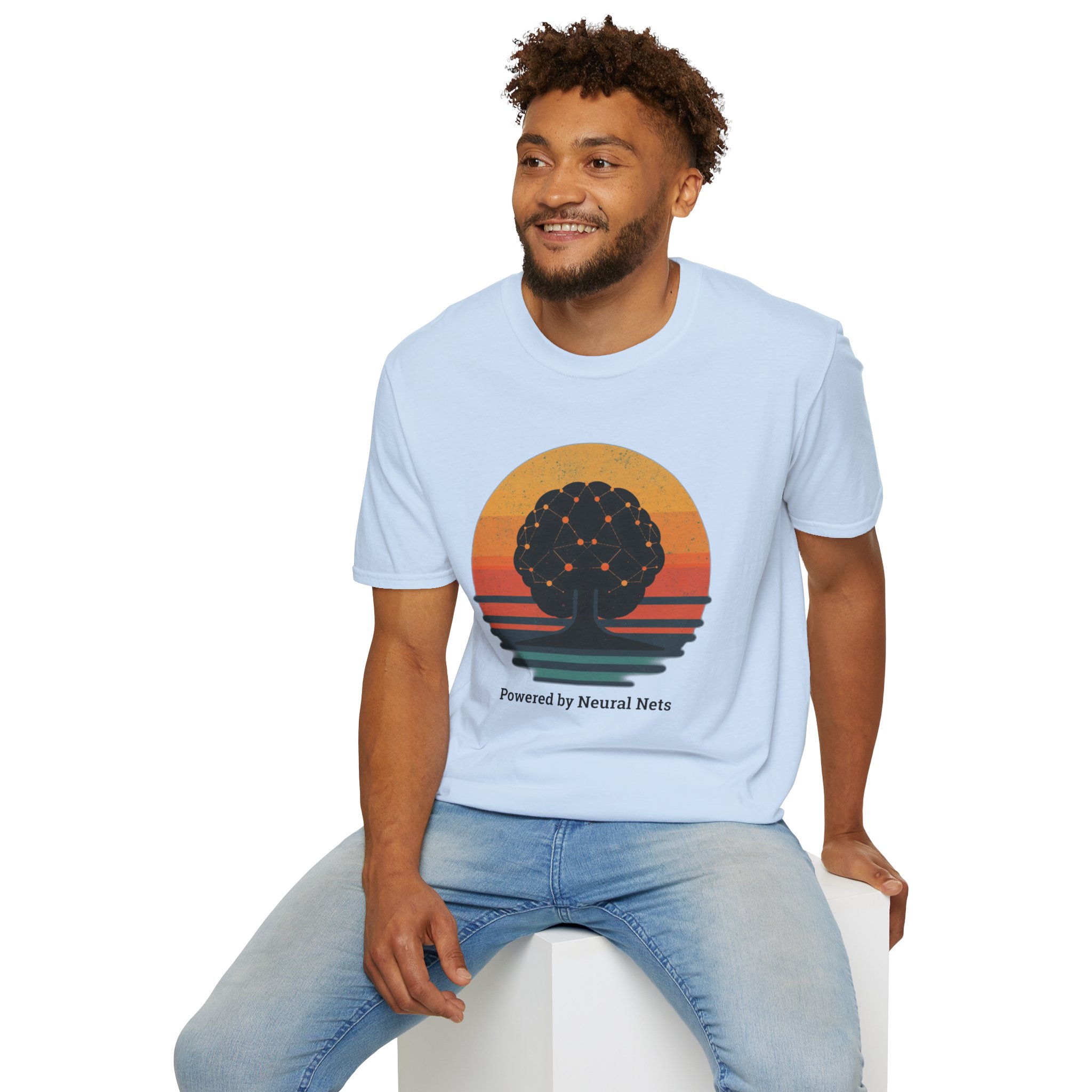 Powered by Neural Nets Retro Sunset Neural Network Tree AI T-Shirt - Image 98