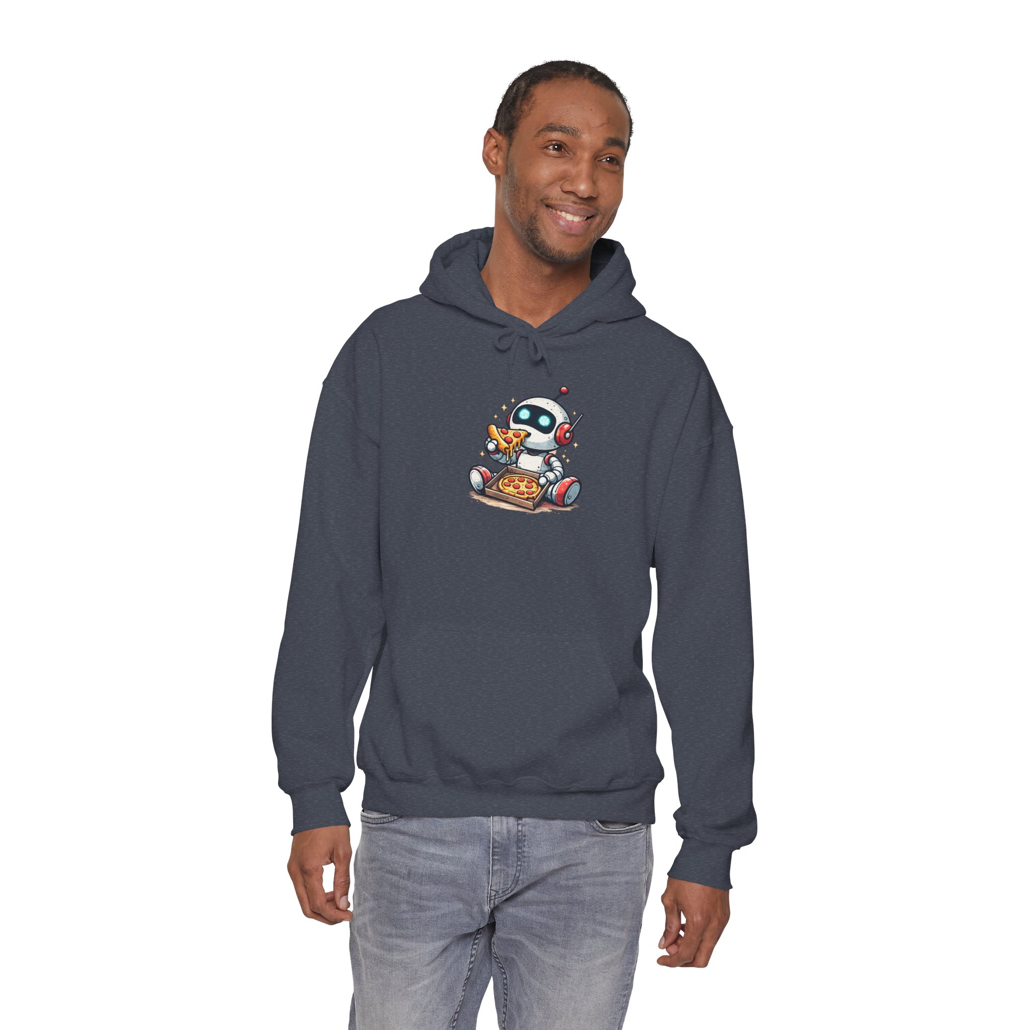 Robot Eating Pizza – Cute AI Tech Humor Graphic Pullover Hoodie - Image 130