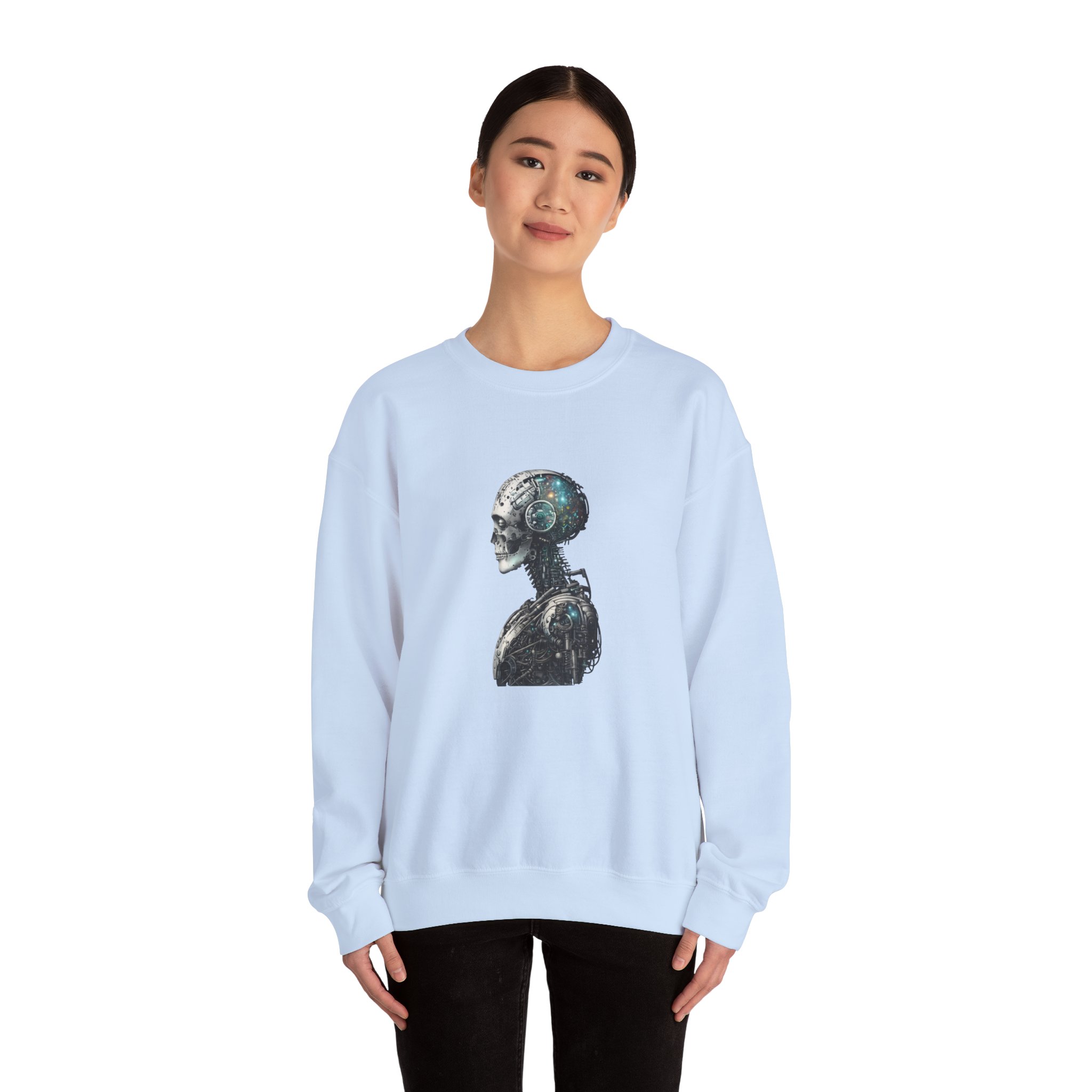 Cosmic Cyber Skull – Dark Cyberpunk Biomechanical Crewneck Sweatshirt - Image 67
