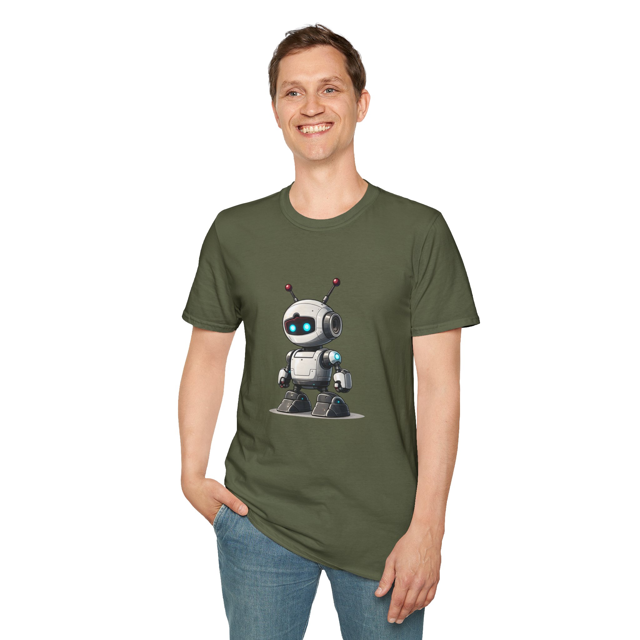 Cute Robot Glowing Eyes – Funny AI Tech Mascot Graphic T-Shirt - Image 83