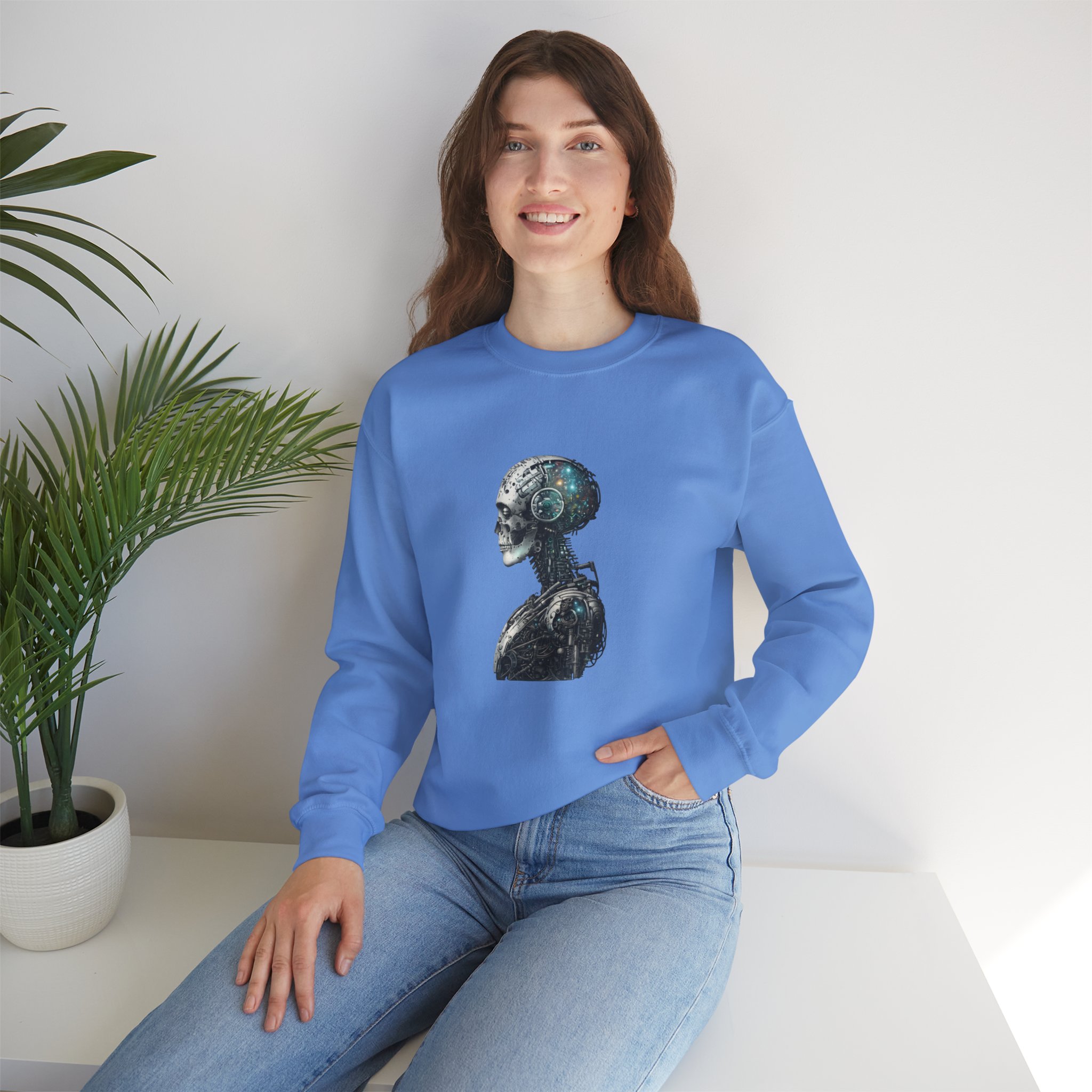 Cosmic Cyber Skull – Dark Cyberpunk Biomechanical Crewneck Sweatshirt - Image 80