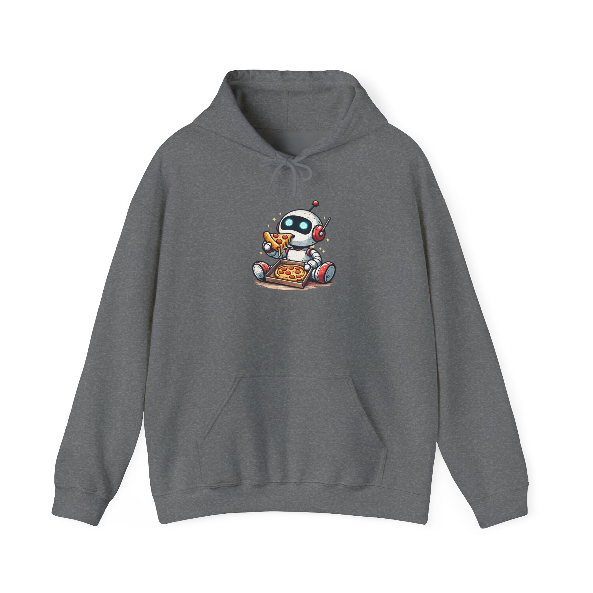 Robot Eating Pizza – Cute AI Tech Humor Graphic Pullover Hoodie - Image 73