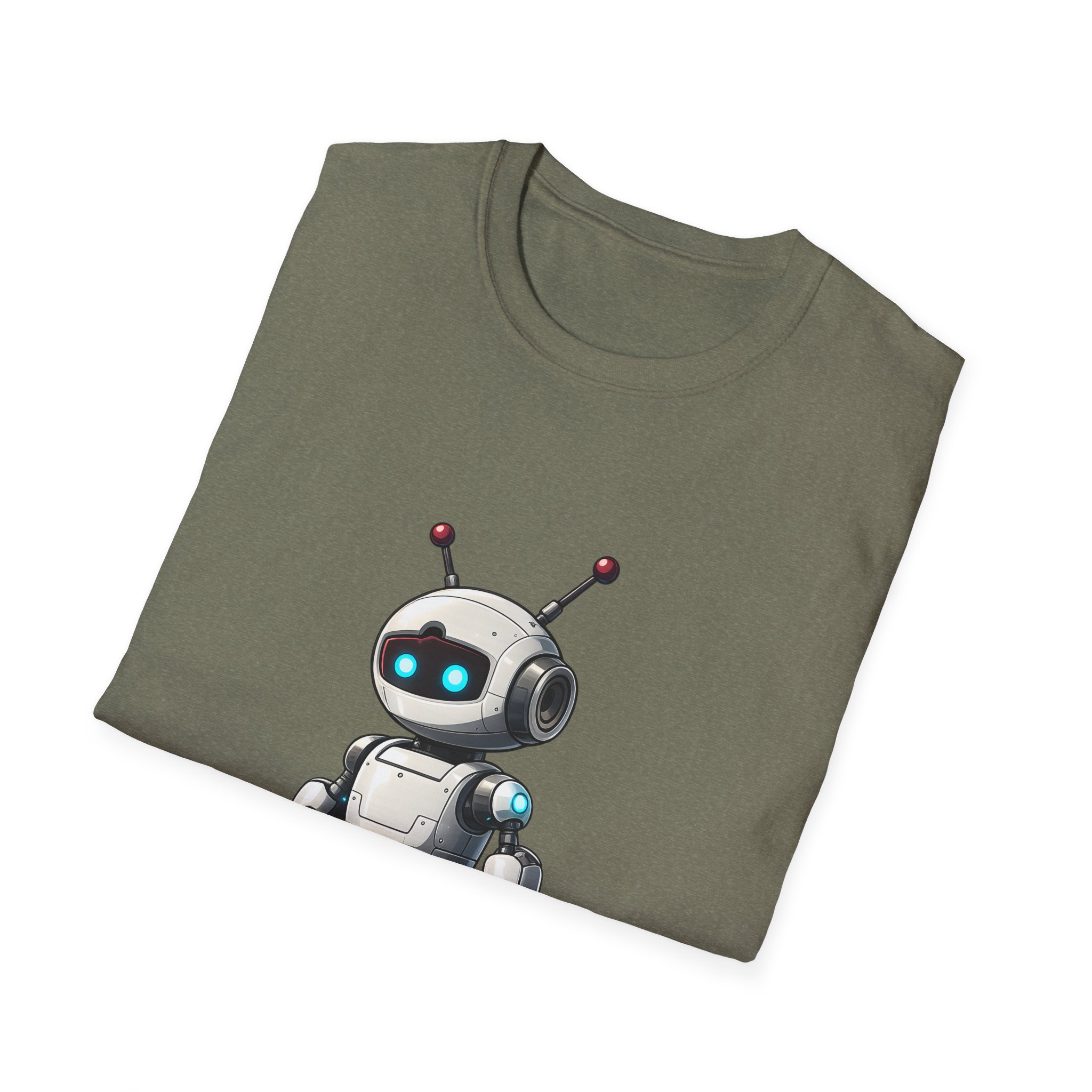 Cute Robot Glowing Eyes – Funny AI Tech Mascot Graphic T-Shirt - Image 70