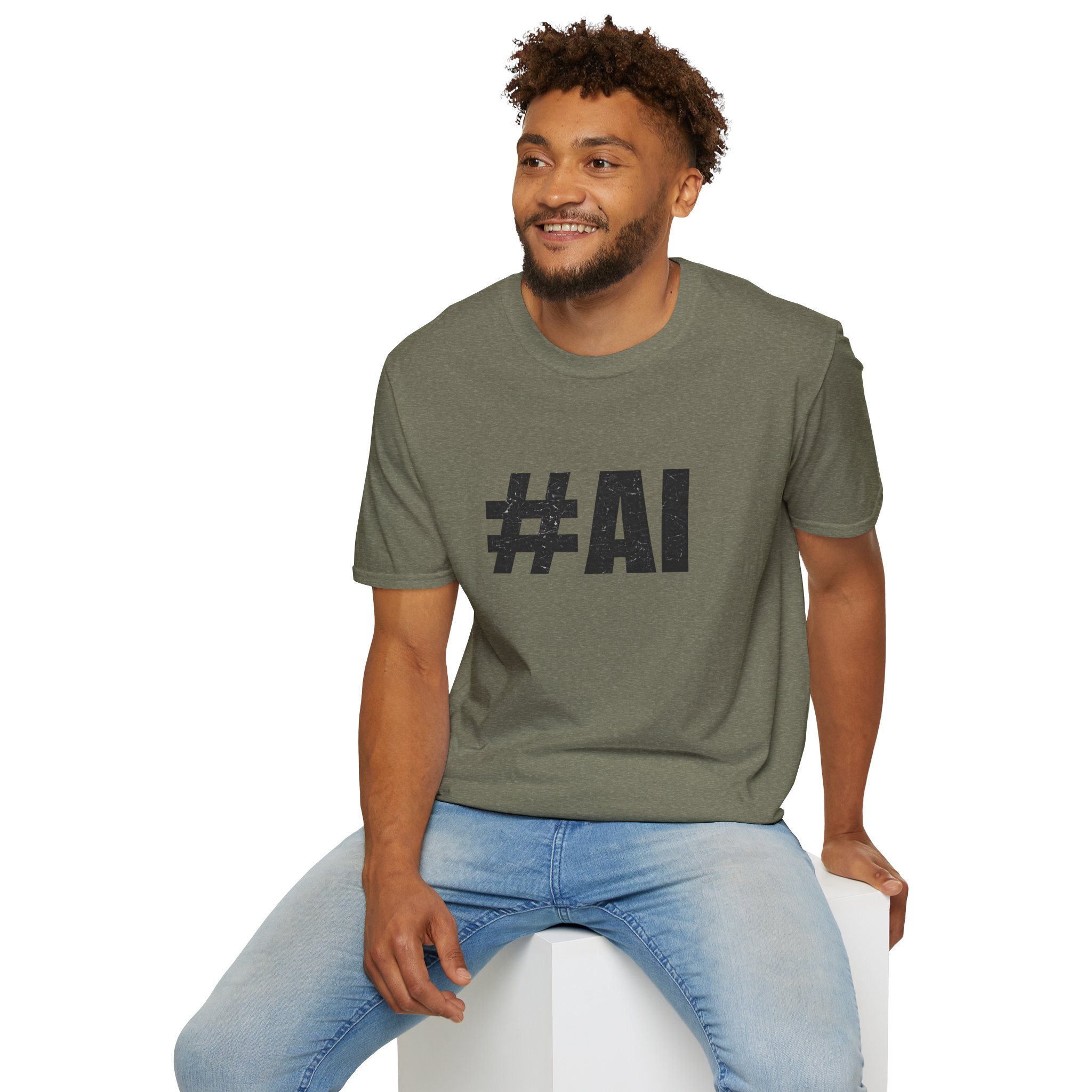 #AI Distressed Dark Minimalist Artificial Intelligence Graphic T-Shirt - Image 65