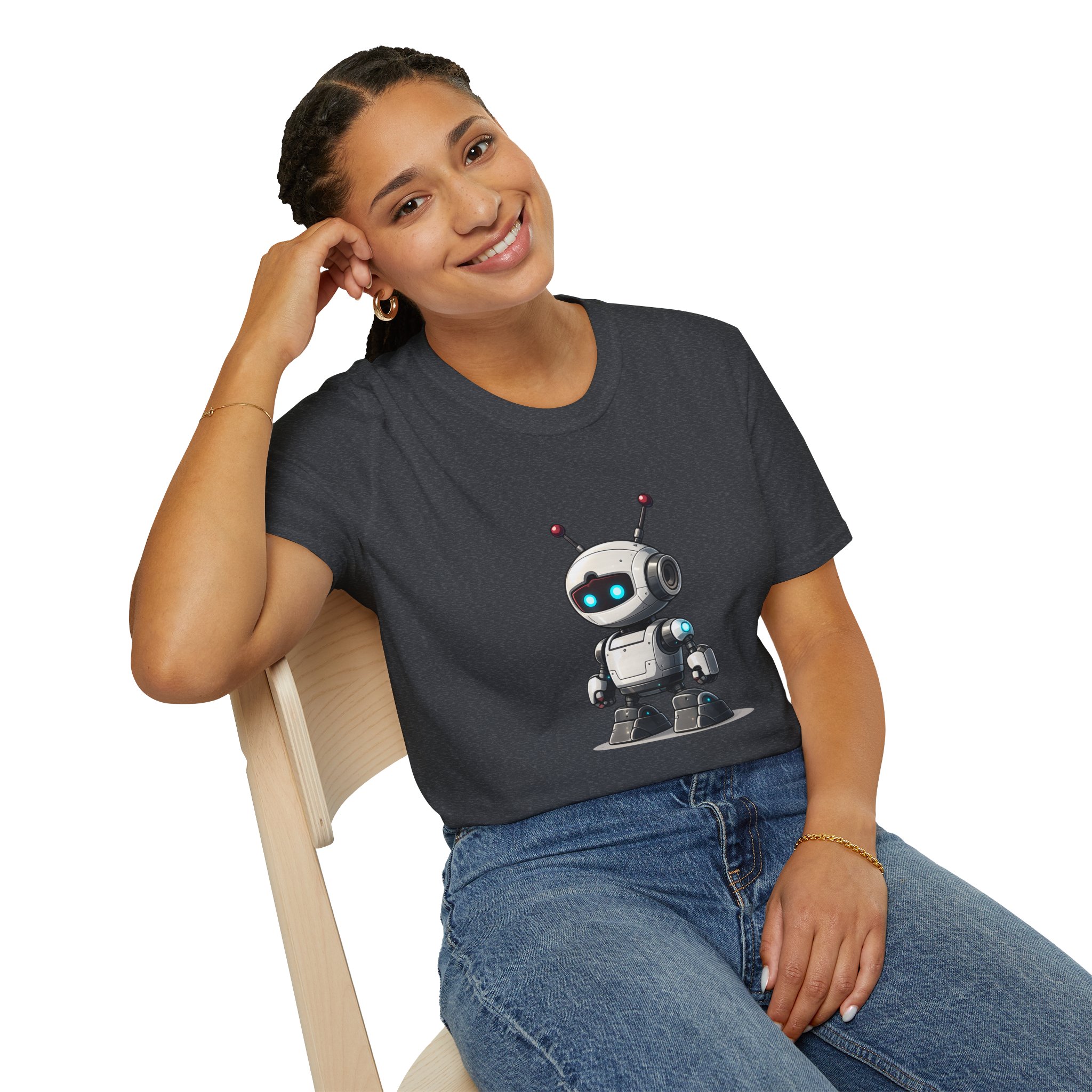 Cute Robot Glowing Eyes – Funny AI Tech Mascot Graphic T-Shirt - Image 118