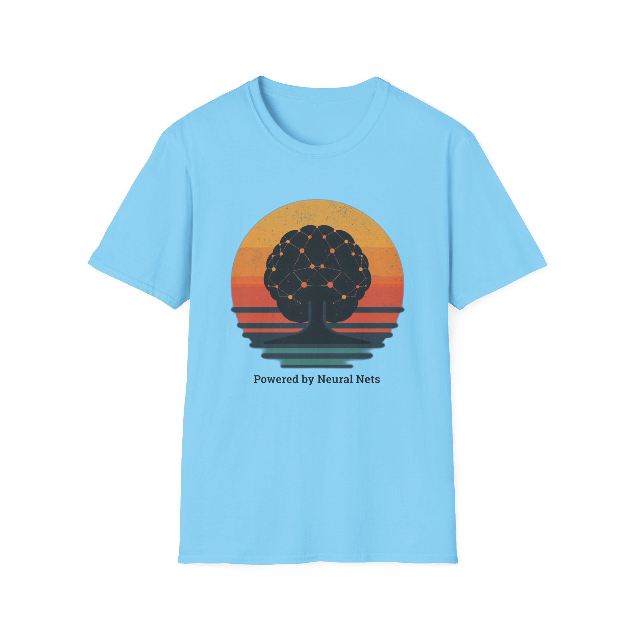 Powered by Neural Nets Retro Sunset Neural Network Tree AI T-Shirt - Image 82