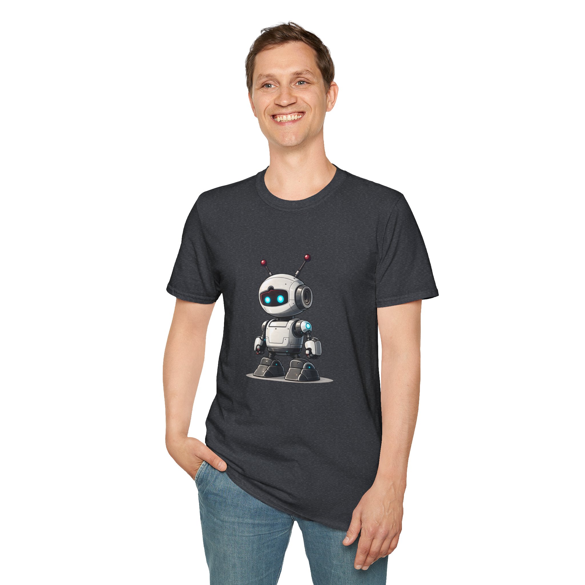 Cute Robot Glowing Eyes – Funny AI Tech Mascot Graphic T-Shirt - Image 116