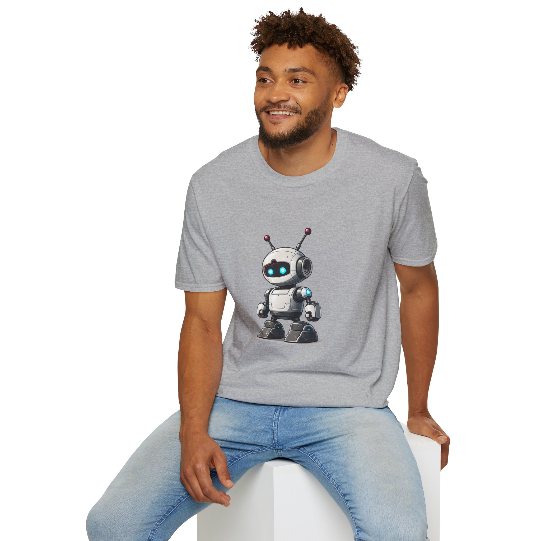 Cute Robot Glowing Eyes – Funny AI Tech Mascot Graphic T-Shirt