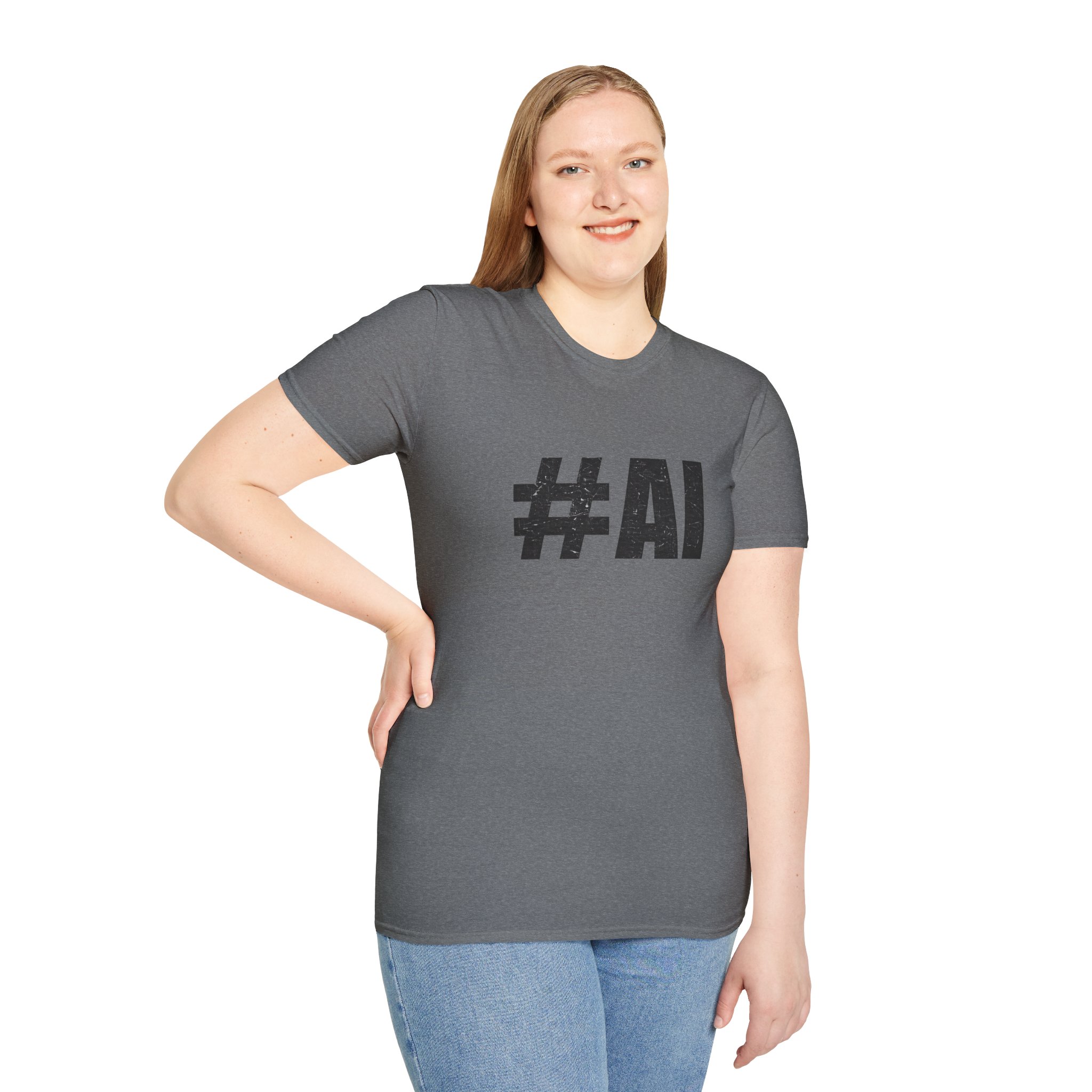 #AI Distressed Dark Minimalist Artificial Intelligence Graphic T-Shirt - Image 82