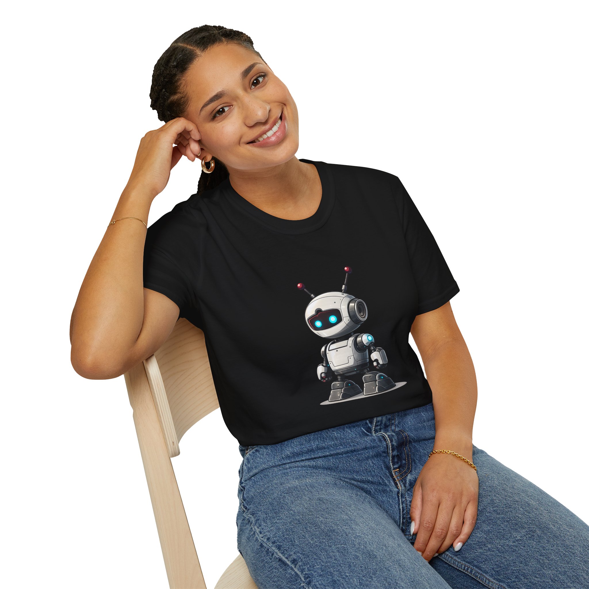 Cute Robot Glowing Eyes – Funny AI Tech Mascot Graphic T-Shirt - Image 30