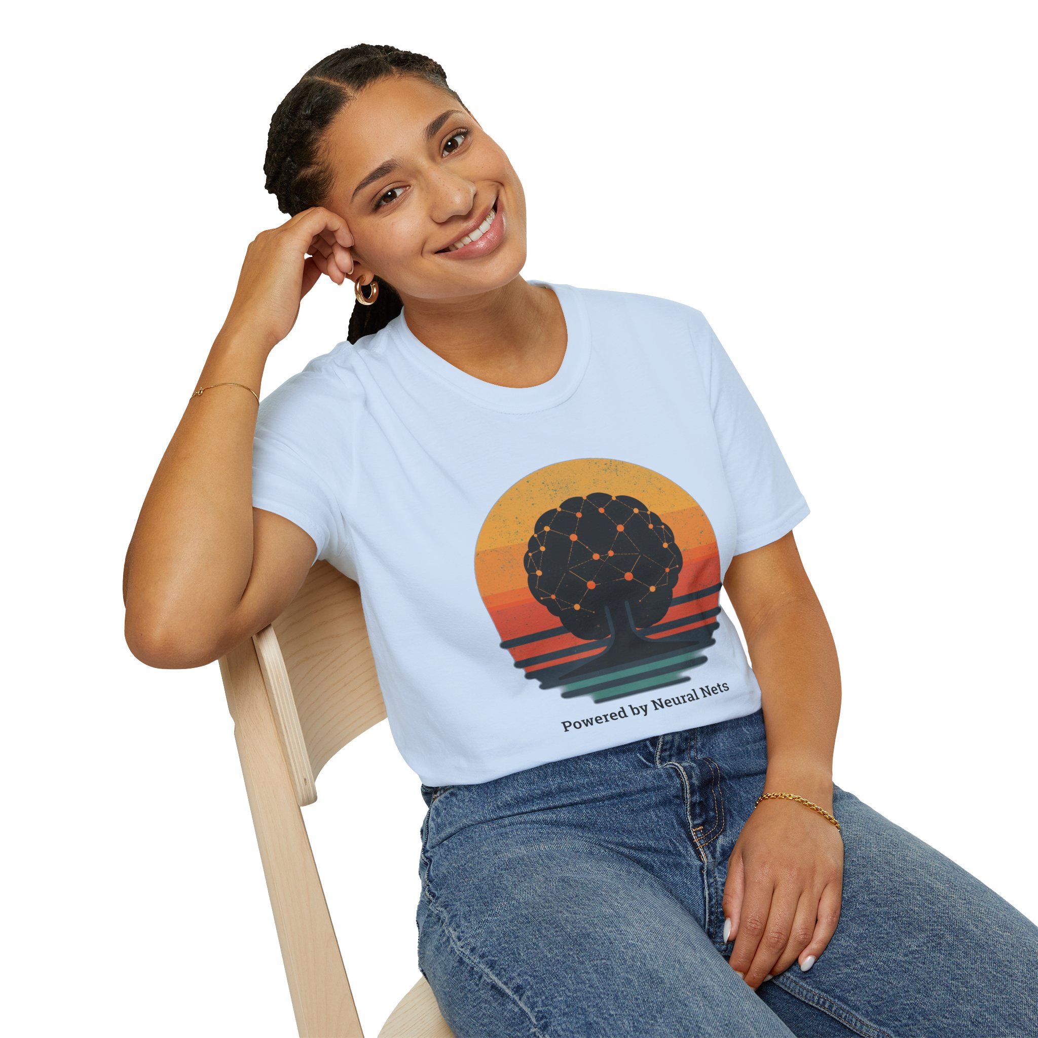 Powered by Neural Nets Retro Sunset Neural Network Tree AI T-Shirt - Image 96