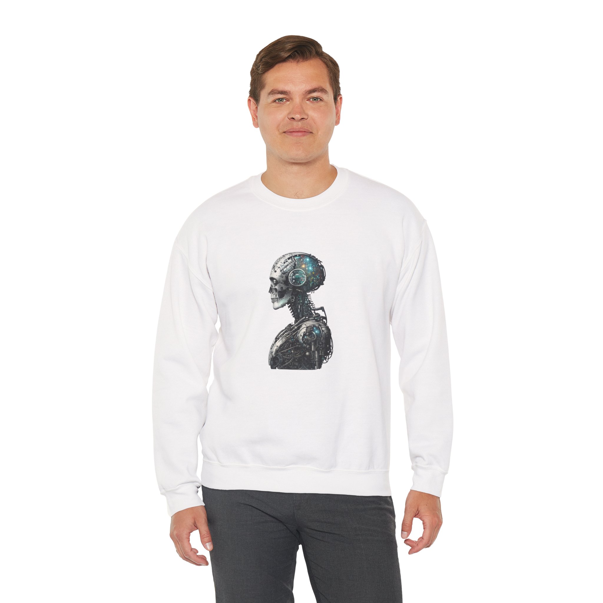 Cosmic Cyber Skull – Dark Cyberpunk Biomechanical Crewneck Sweatshirt - Image 12