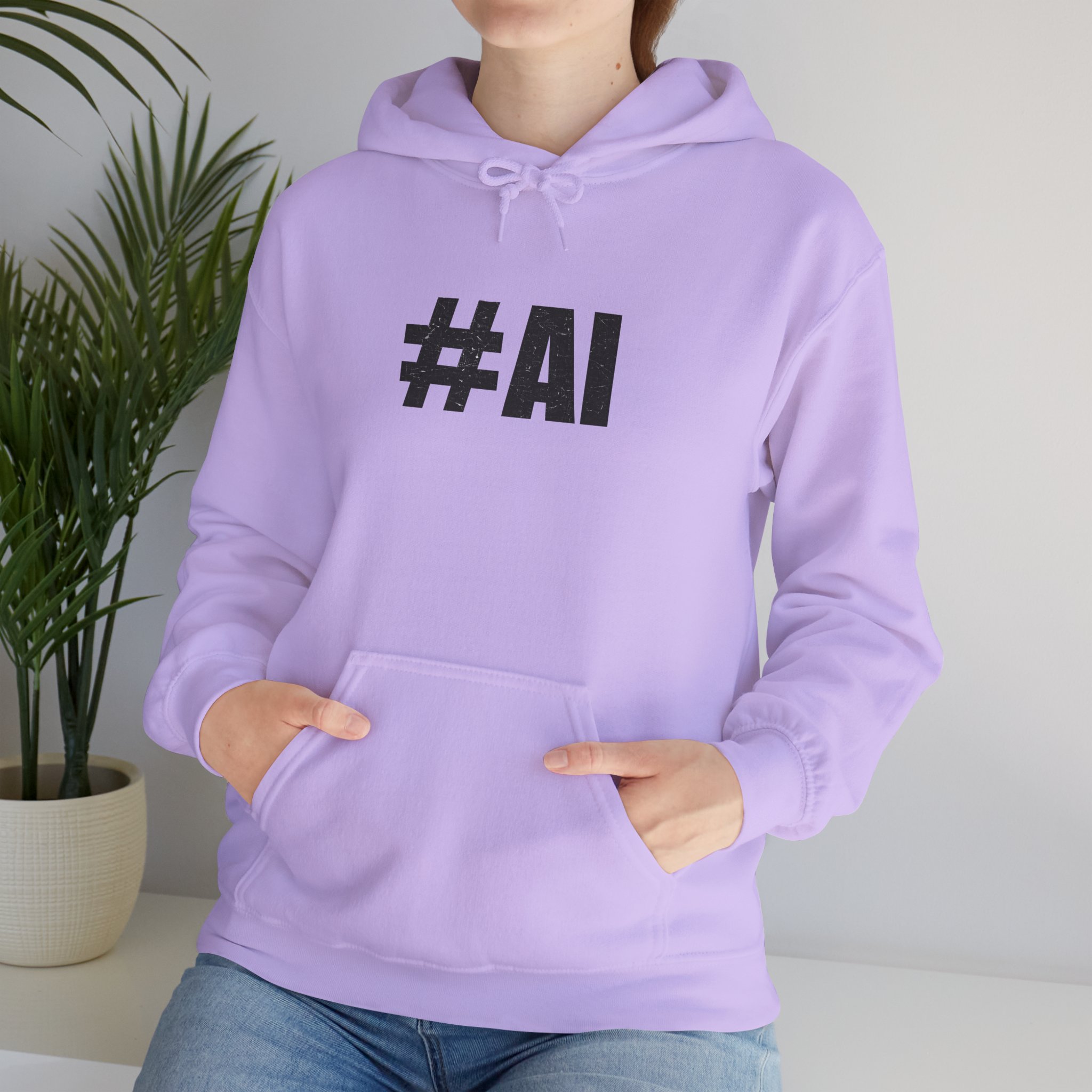 #AI Distressed Dark Minimalist Artificial Intelligence Pullover Hoodie - Image 95