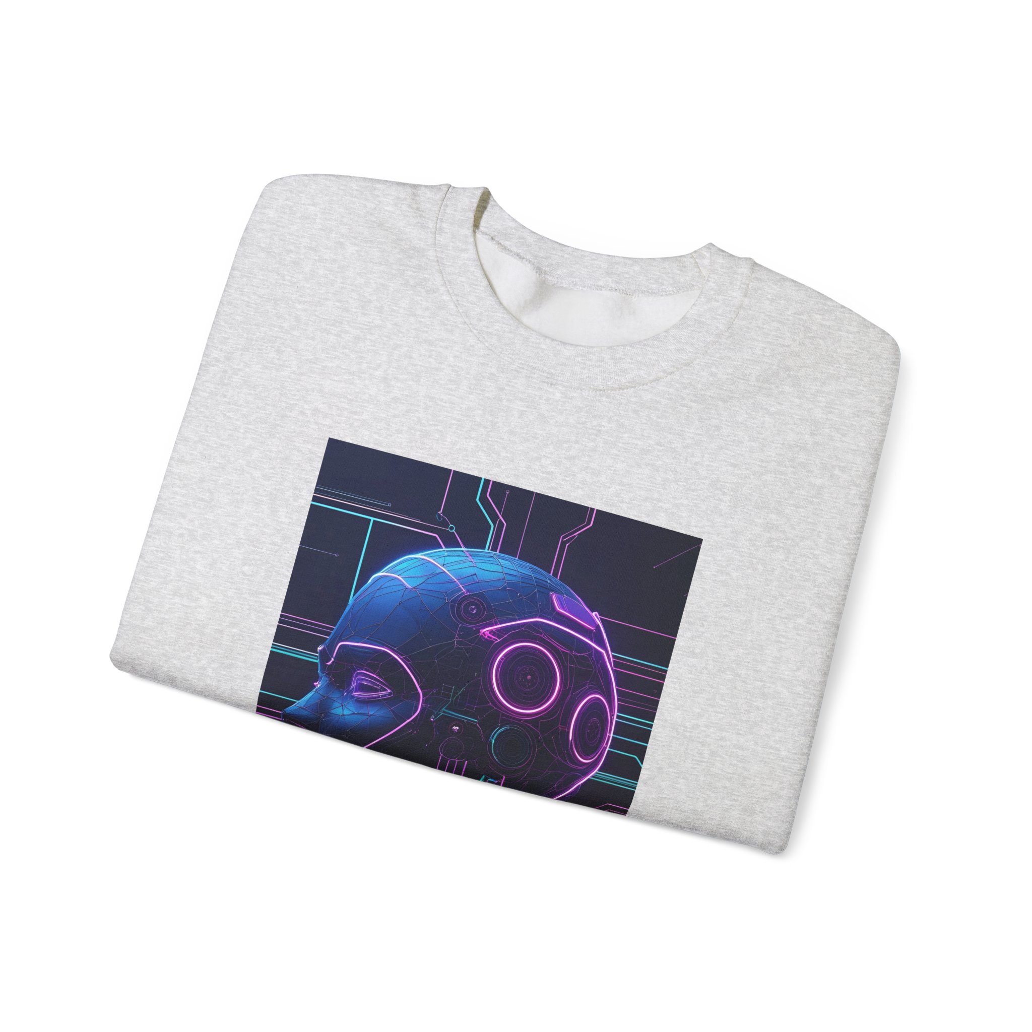 Cyberpunk AI Wireframe Neon Circuit Dark Sci-Fi Crewneck Sweatshirt - Image 17